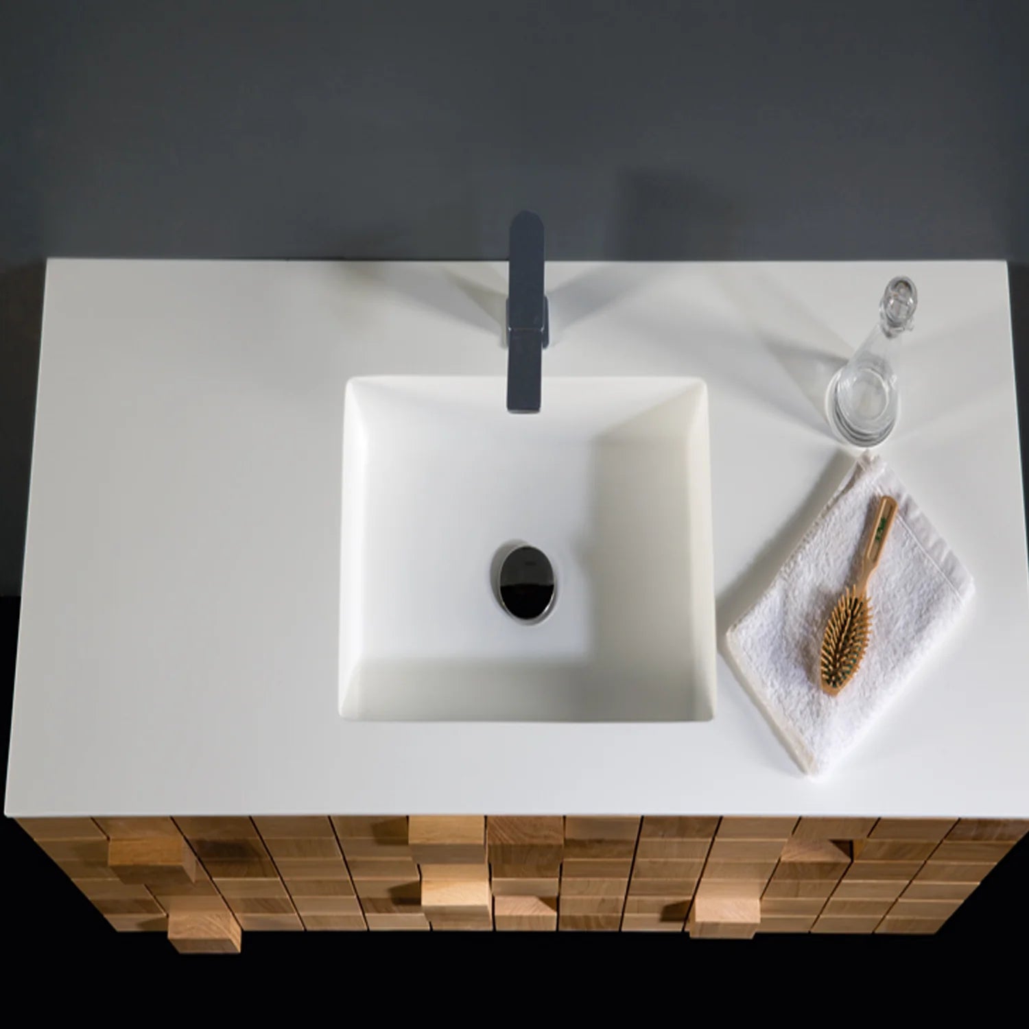 Eviva Mosaic Wall Mounted Oak Bathroom Vanity with White Integrated Solid Surface Countertop - Bathroom Design Center