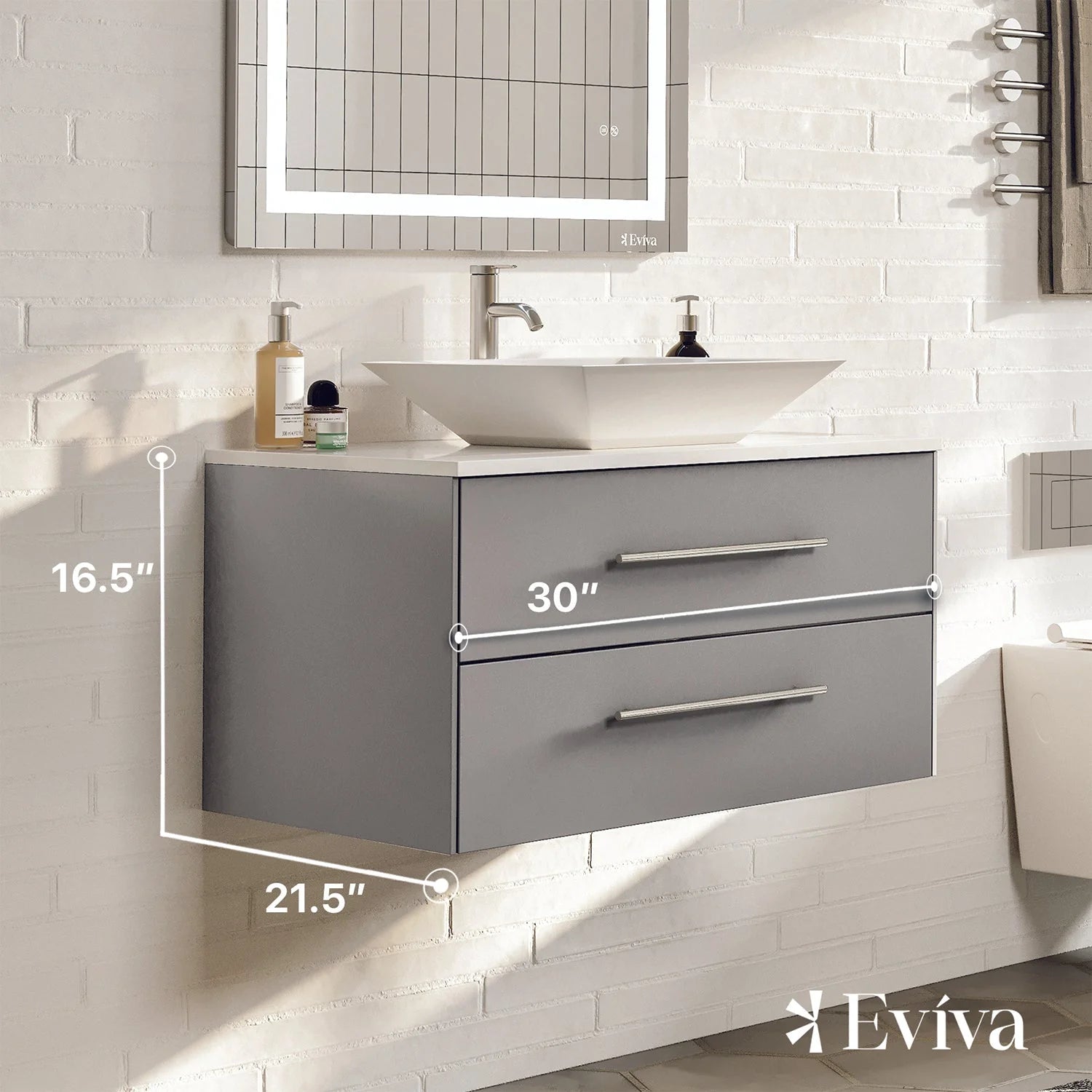 Eviva Totti Wave Modern Bathroom Vanity w/ Super White Man-Made Stone Top & Sink - Bathroom Design Center