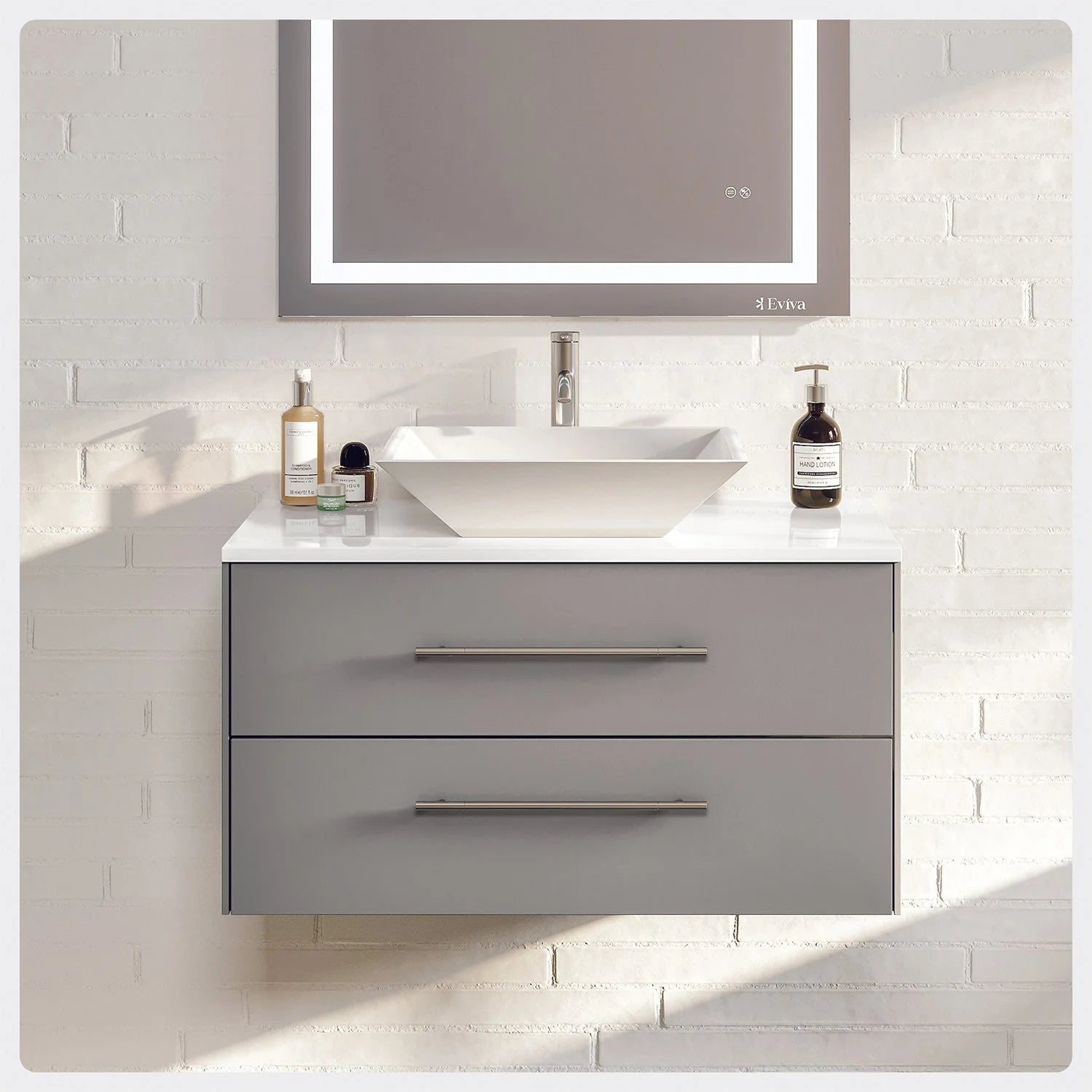 Eviva Totti Wave Modern Bathroom Vanity w/ Super White Man-Made Stone Top & Sink - Bathroom Design Center