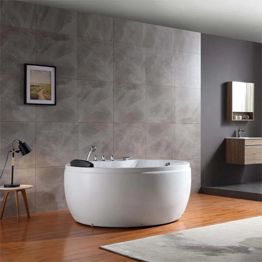 Empava 59 in. Japanese Style Round Whirlpool Acrylic Hydromassage Round Tub - Bathroom Design Center