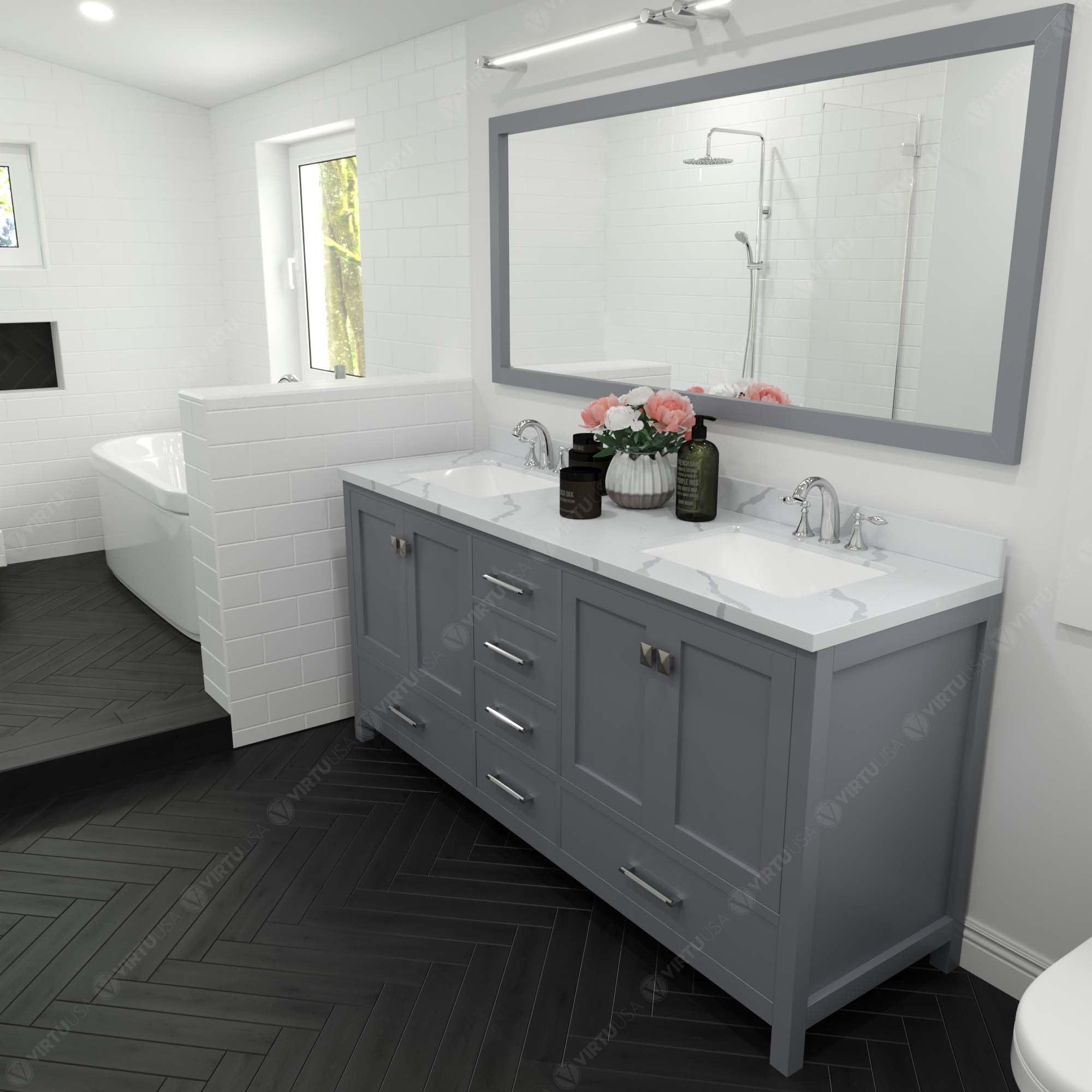 Virtu USA Caroline Avenue 72" Double Bath Vanity in Gray (multiple options) - Bathroom Design Center