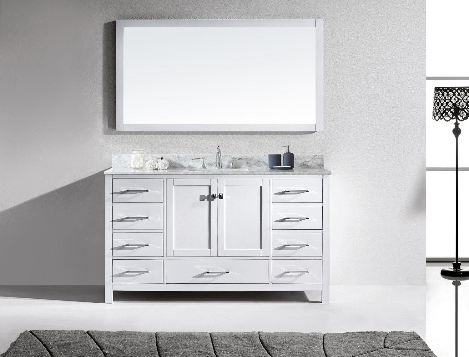 Virtu USA Caroline Avenue 60" Single Bath Vanity in White (multiple options) - Bathroom Design Center