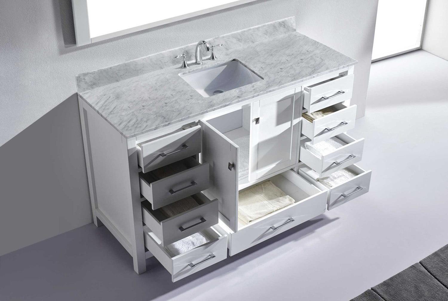 Virtu USA Caroline Avenue 60" Single Bath Vanity in White (multiple options) - Bathroom Design Center