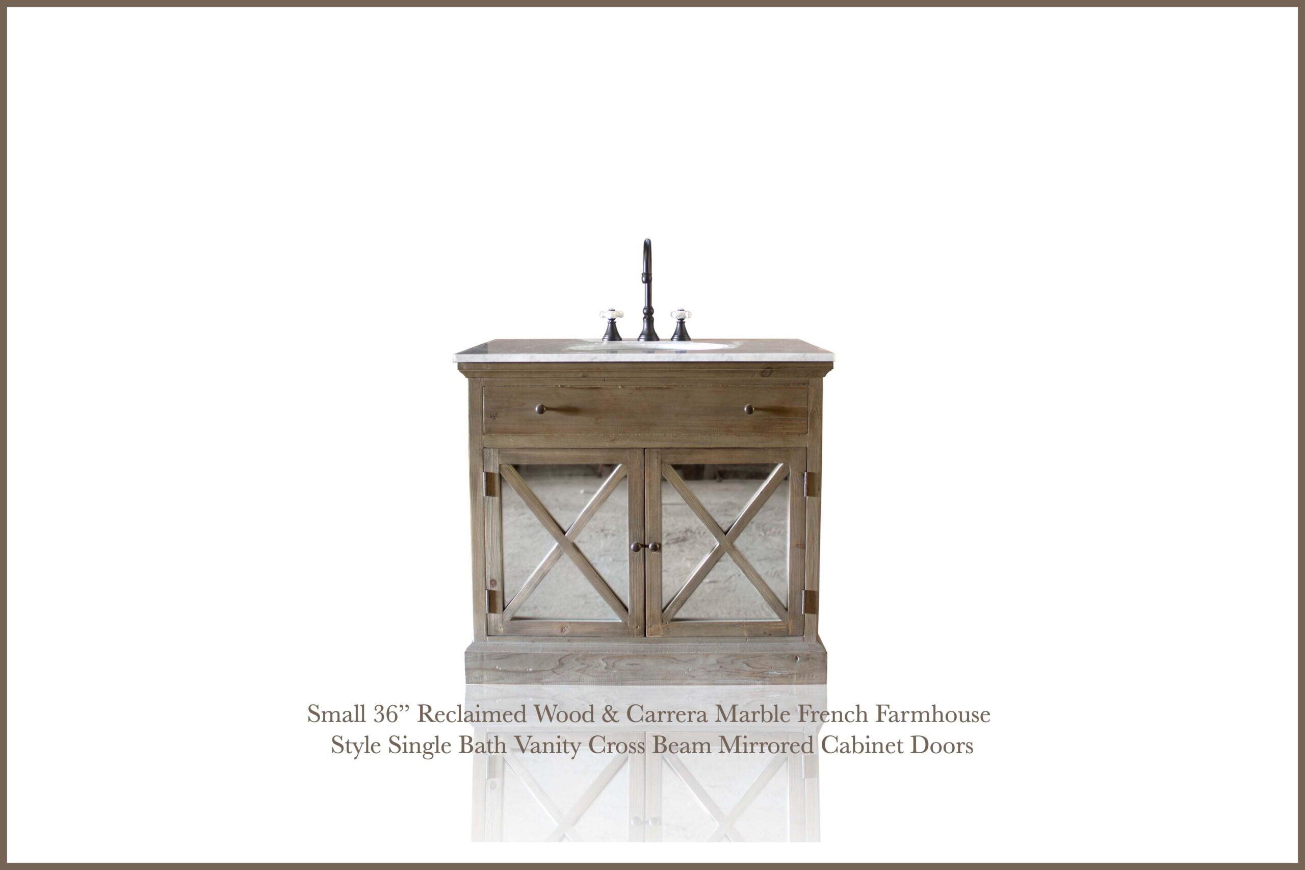 WatermarkFixtures St. Helena 36” Reclaimed Wood & Carrera Marble French Farmhouse Style Single Bath Vanity - Bathroom Design Center