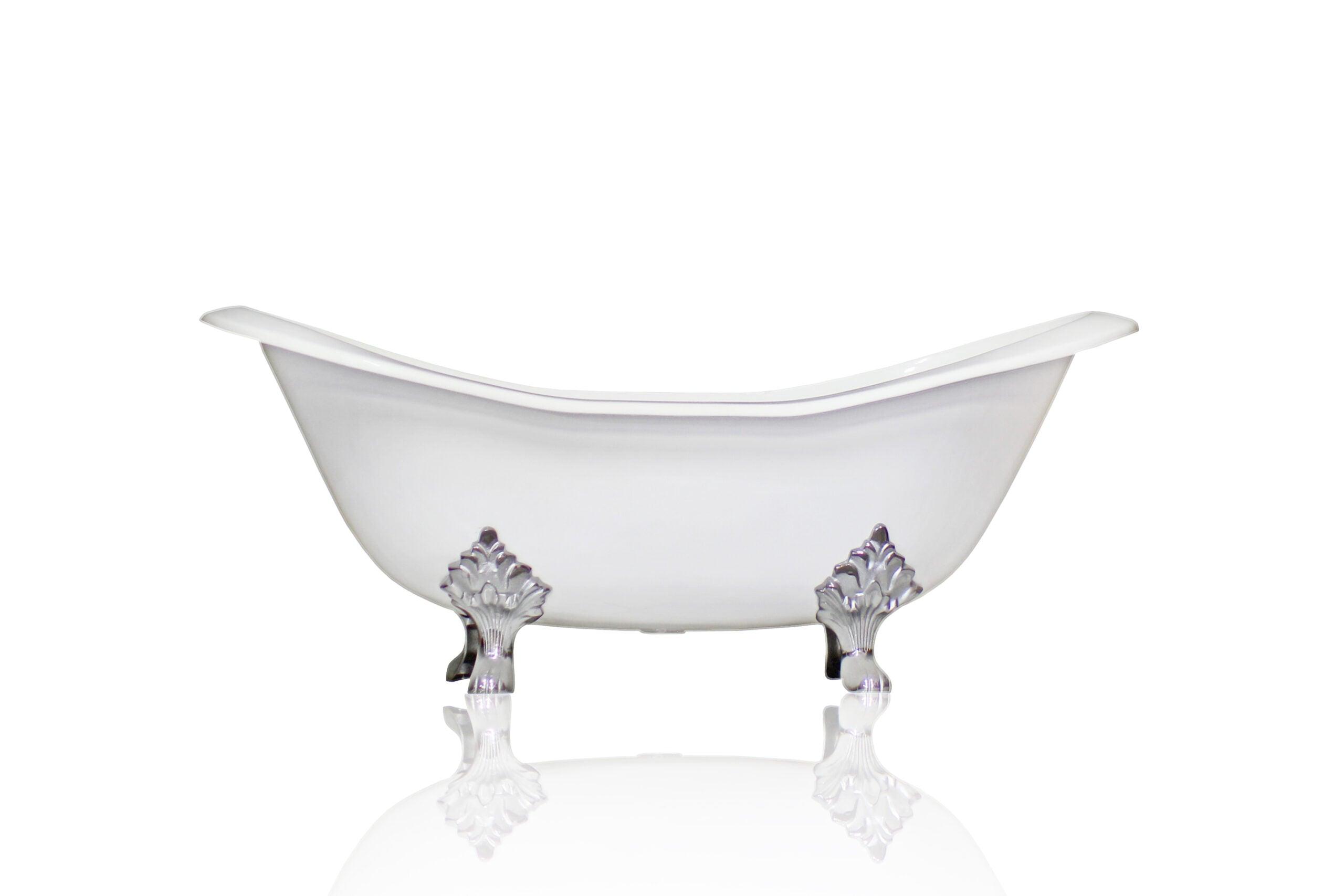 WatermarkFixtures Marquis 72" Antique Inspired Cast Iron Double Slipper Clawfoot Bathtub with Chrome Accents - Bathroom Design Center