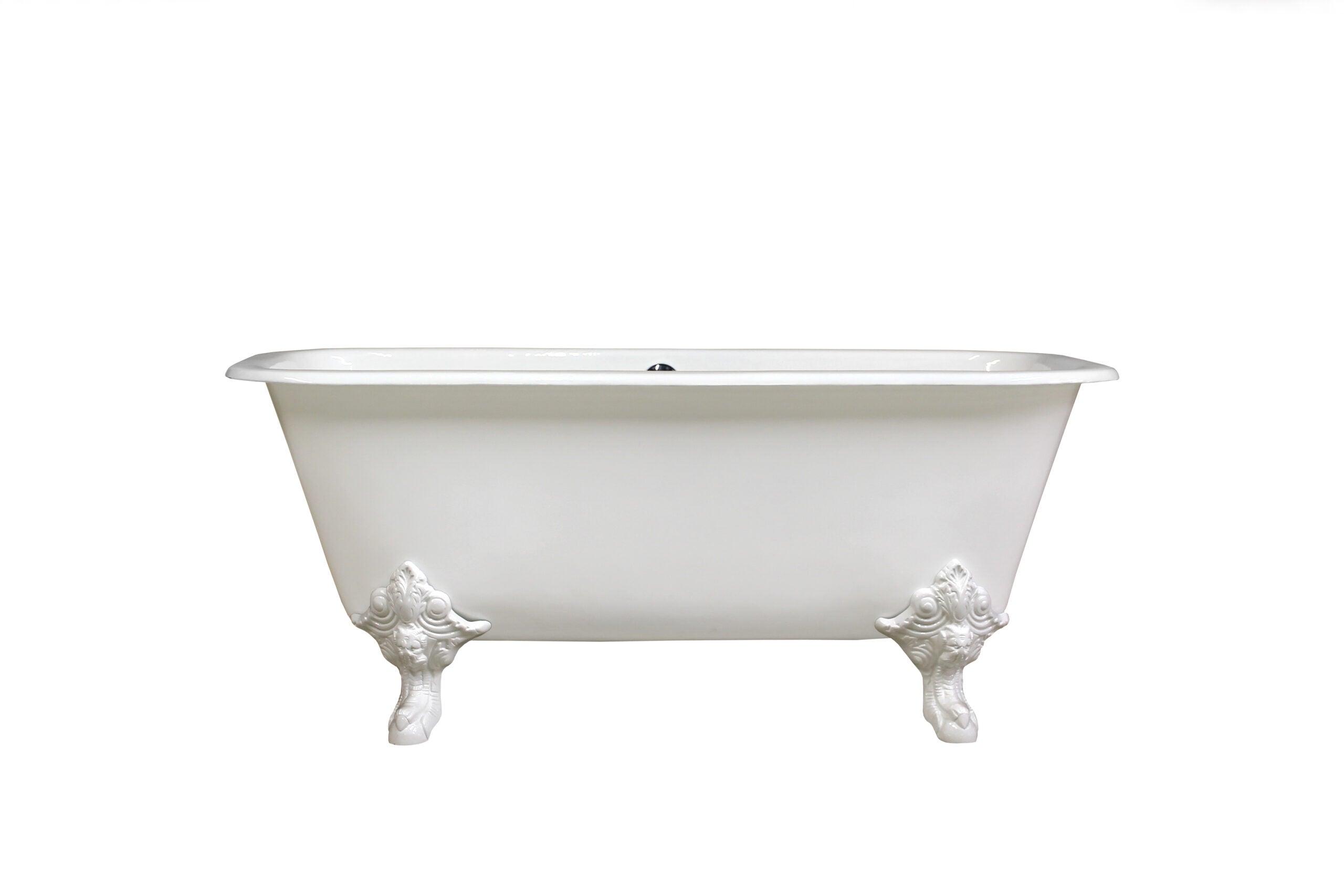 WatermarkFixtures Edwardian Style Flat Rimmed Concordia 67” Squared Double Cast Iron Porcelain Clawfoot Bathtub - Bathroom Design Center