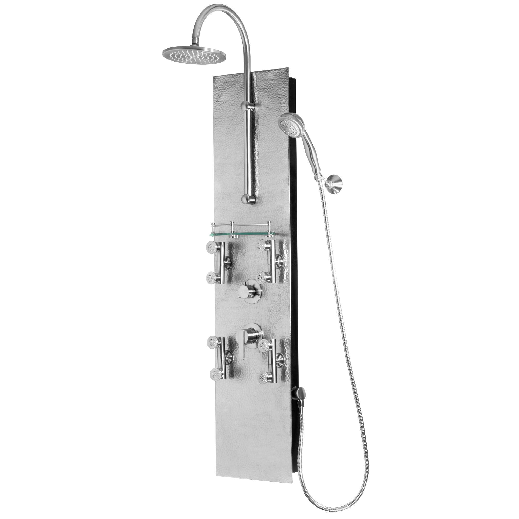 PULSE ShowerSpas Hammered Brushed Aluminum Shower Panel - Vaquero ShowerSpa - Bathroom Design Center