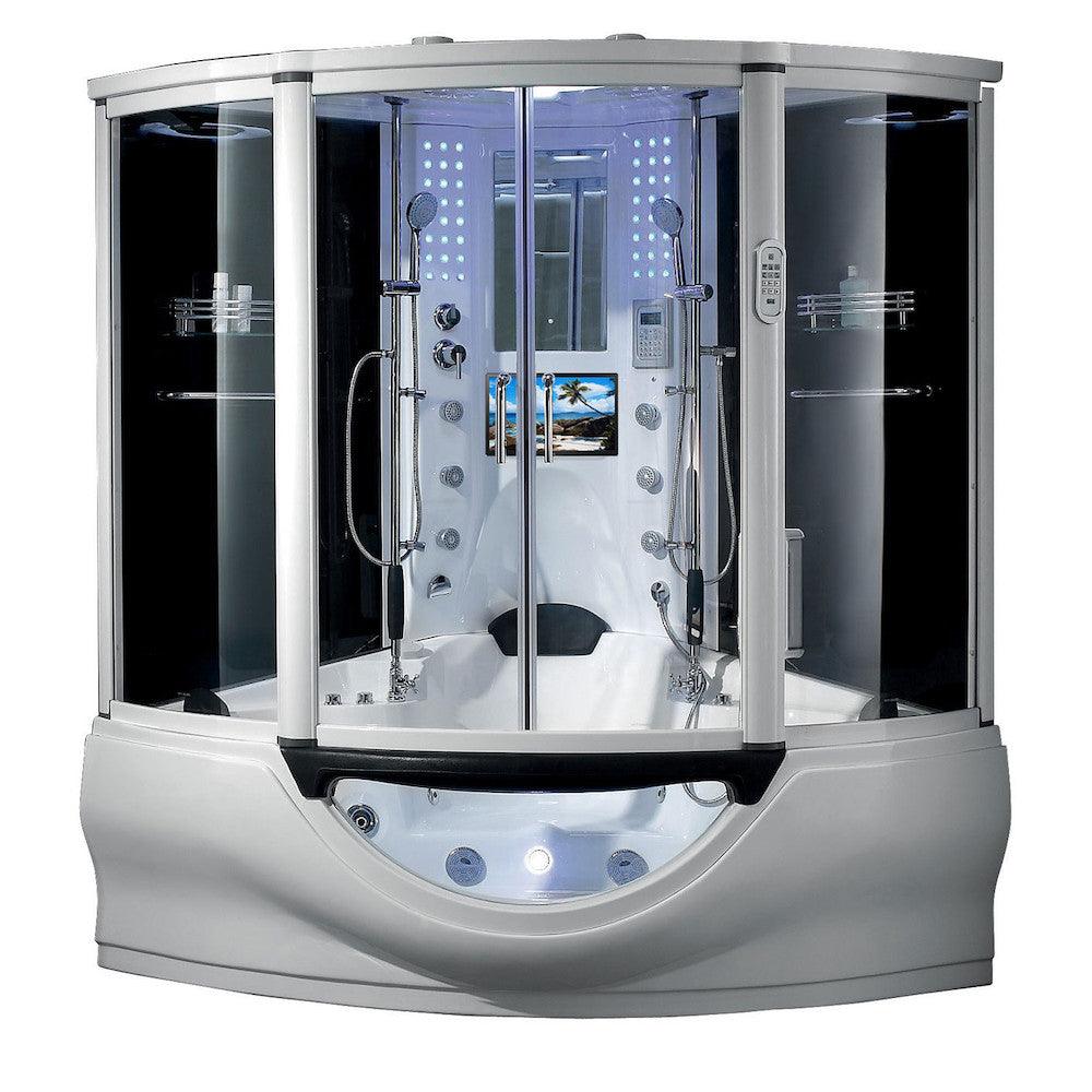 Maya Bath Platinum Superior Steam Shower & Whirlpool Bathtub with TV and 16 jets 64 x 64 x 88 in - Bathroom Design Center