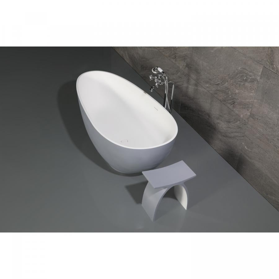 Kingston Brass Aqua Eden Arcticstone 67" Egg Shaped Solid Surface Freestanding Tub with Drain, Glossy White/Matte Gray