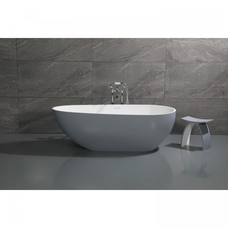 Kingston Brass Aqua Eden Arcticstone 72" Egg Shaped Solid Surface Freestanding Tub with Drain, Glossy White/Matte Gray