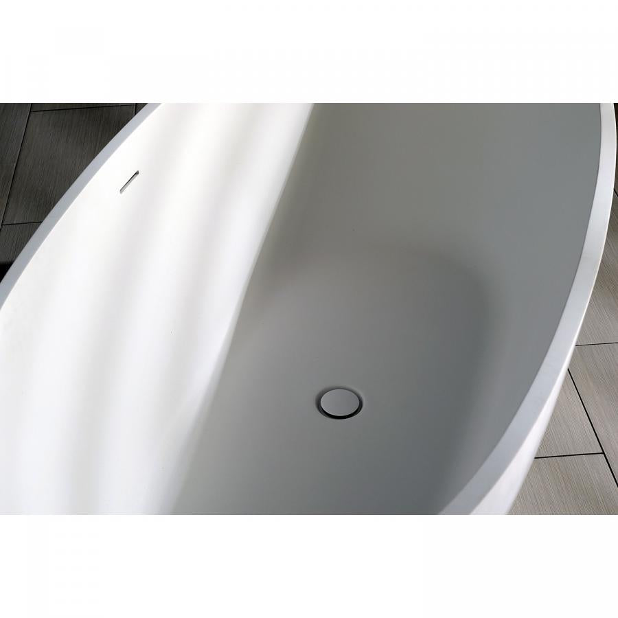 Kingston Brass Aqua Eden Arcticstone 65-Inch Solid Surface White Stone Freestanding Tub with Drain, Matte White