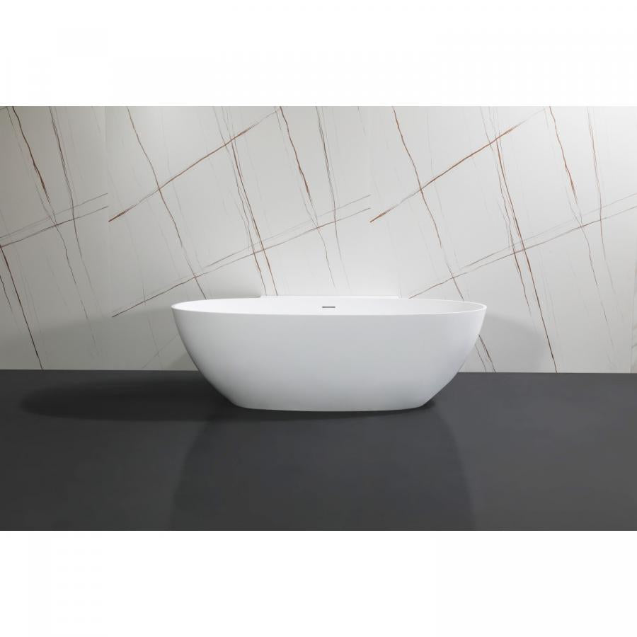 Kingston Brass Aqua Eden Acrticstone 71-Inch Solid Surface Freestanding Tub with Drain, Matte White