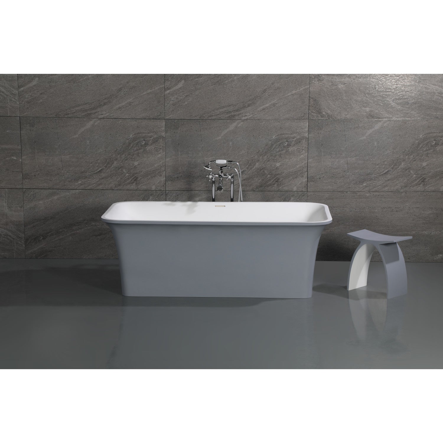 Kingston Brass Aqua Eden Arcticstone 67-Inch Solid Surface White Stone Freestanding Tub with Drain in Matte White/Gray