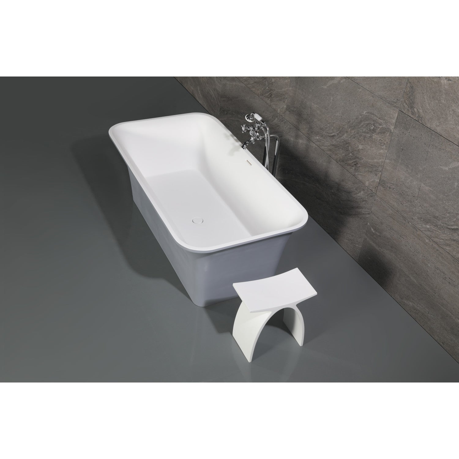 Kingston Brass Aqua Eden Arcticstone 67-Inch Solid Surface White Stone Freestanding Tub with Drain in Matte White/Gray