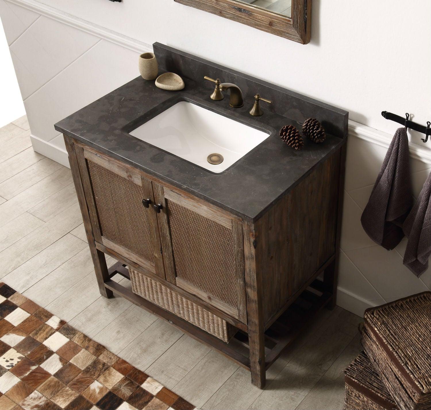 Legion Furniture Rustic Brown 36" Solid Wood Vanity with Moon Stone Top - Bathroom Design Center