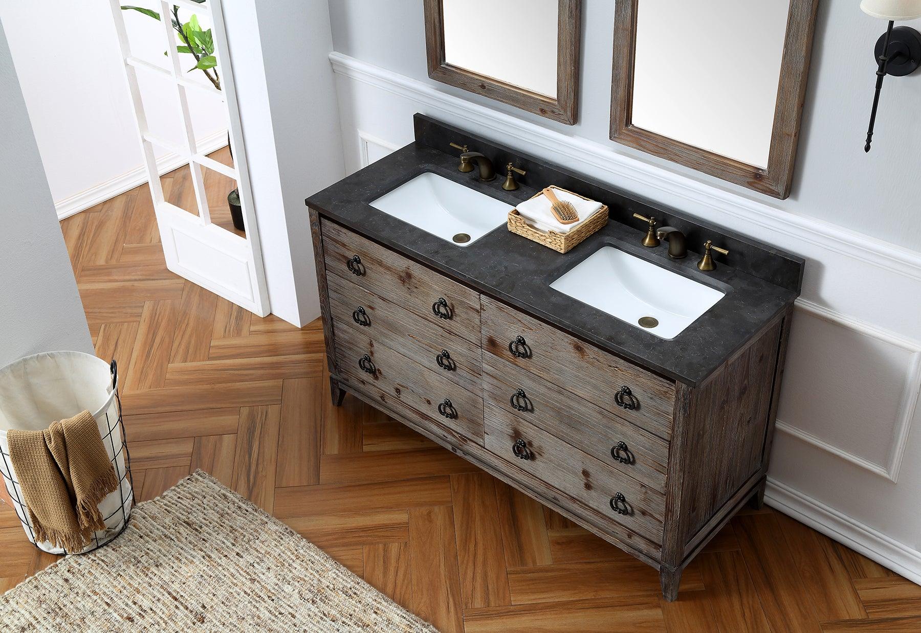 Legion Furniture 60" Wood Sink Vanity With Moon Stone Top  - Available in 60", 48" and 36" - Bathroom Design Center