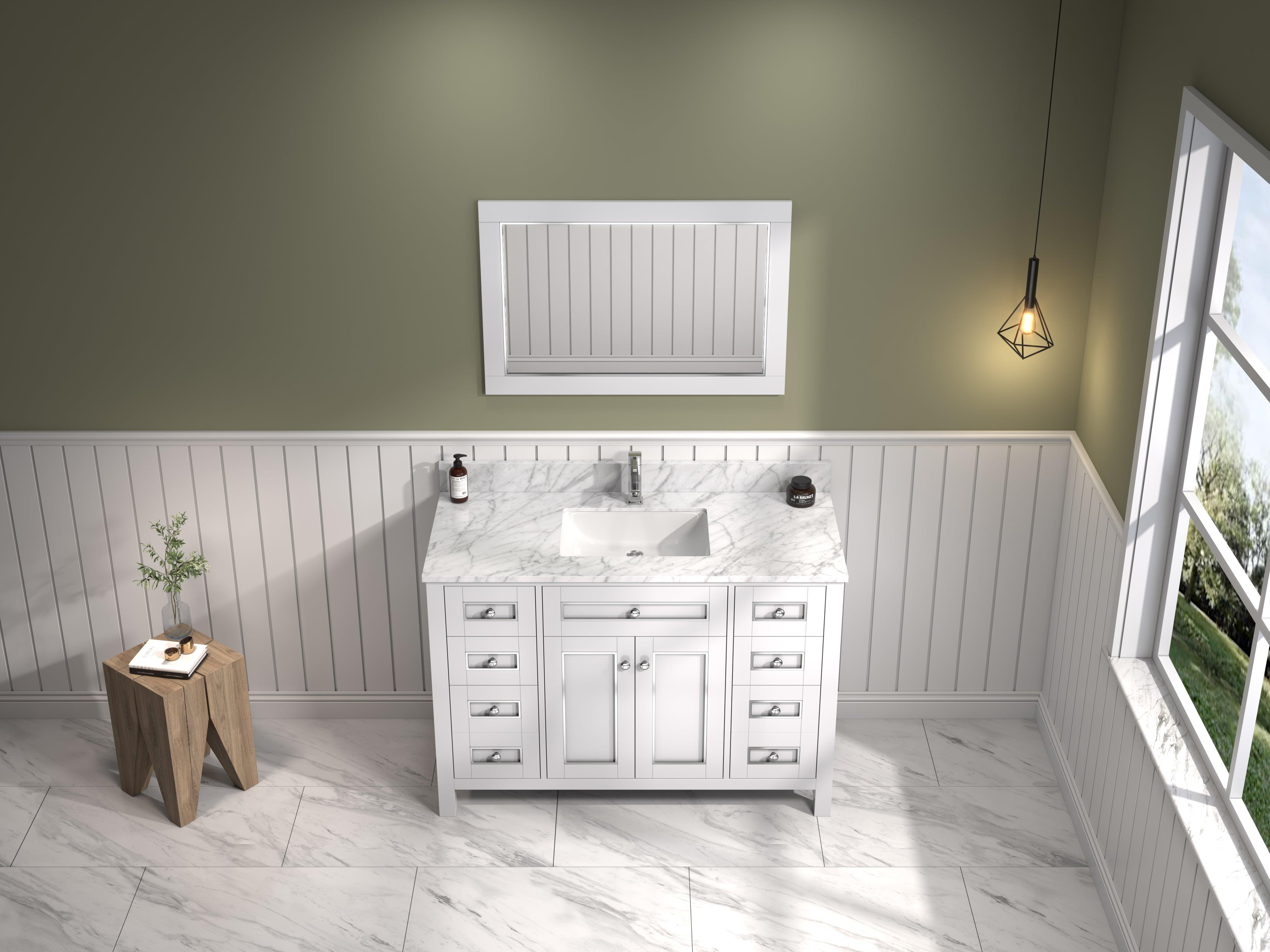 Legion Furniture 48" Wooden Vanity Cabinet With Carrara White Marble Top - Bathroom Design Center