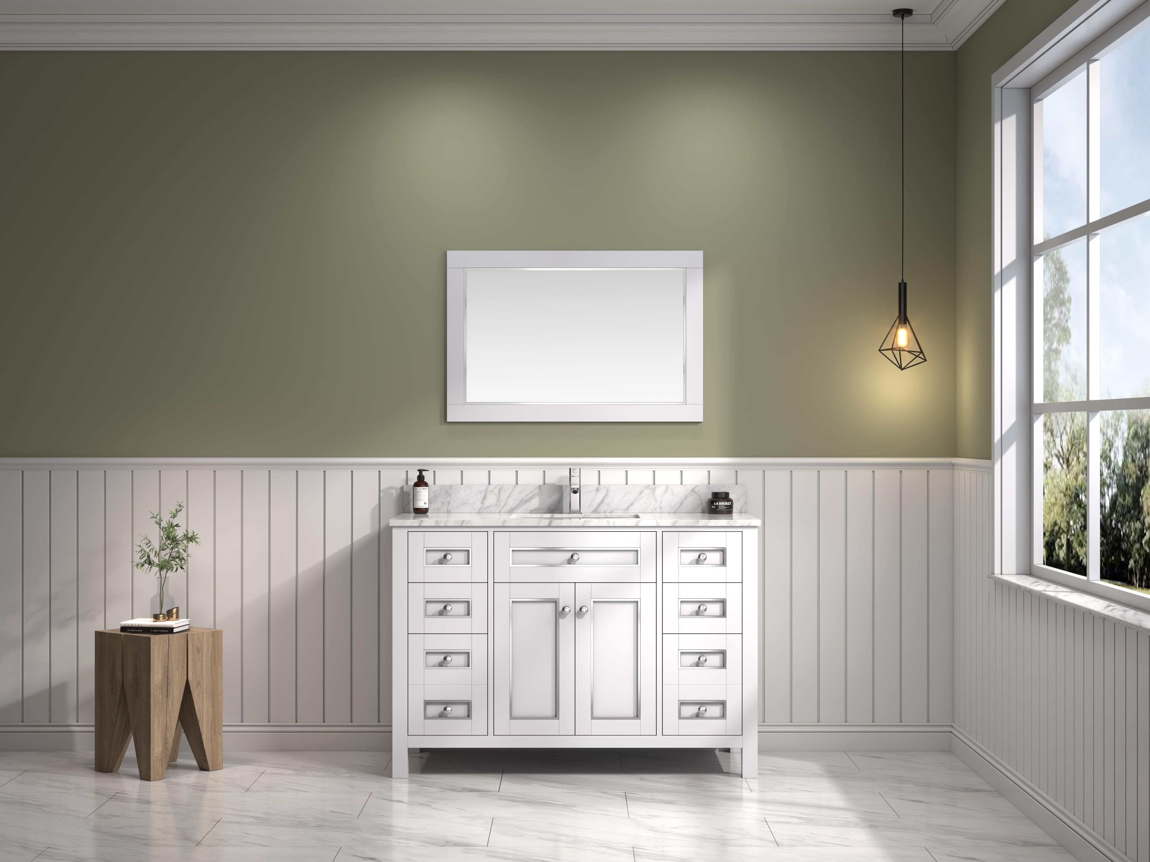 Legion Furniture 48" Wooden Vanity Cabinet With Carrara White Marble Top - Bathroom Design Center