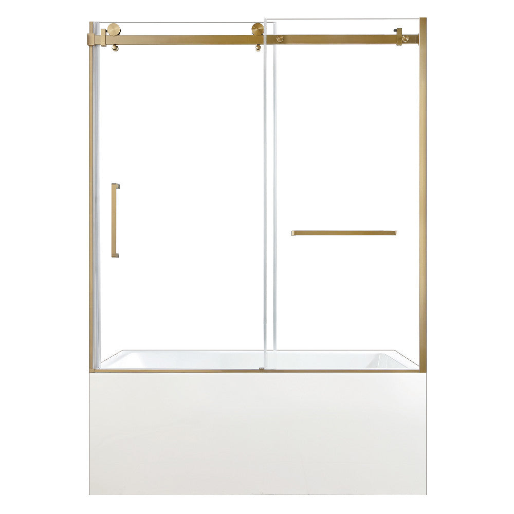 Kingston Brass KVTAP6031R22T7 60" Acrylic Rectangular 3-Wall Anti-Skid Alcove Tub Combo with Tub Door (Right Hand Drain), White/Brushed Brass