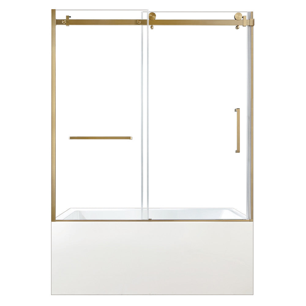 Kingston Brass KVTAP6031L22T7 60" Acrylic Rectangular 3-Wall Anti-Skid Alcove Tub Combo with Tub Door (Left Hand Drain), White/Brushed Brass