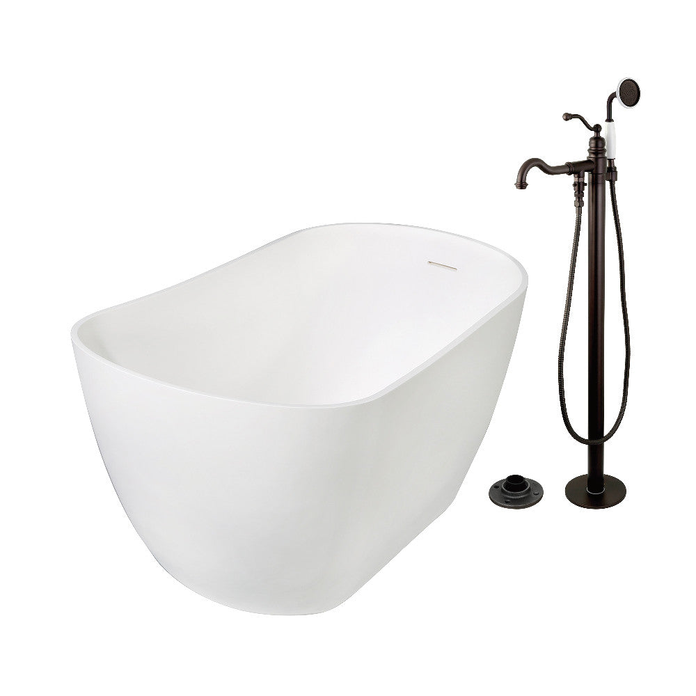 Kingston Brass KRTSS5130135AL 51" Solid Surface Oval Single Slipper Freestanding Tub with Faucet Combo and Drain, Oil Rubbed Bronze