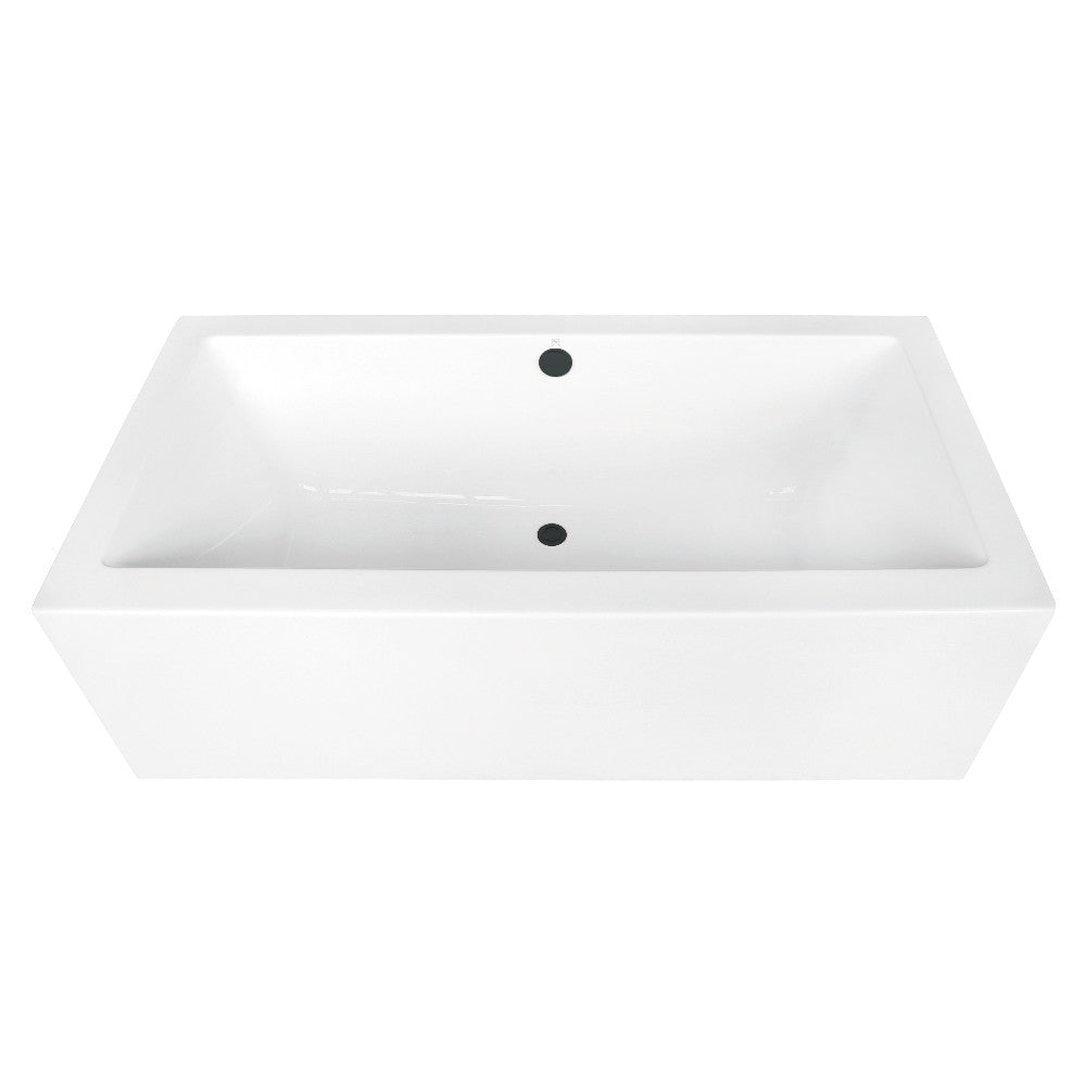 Kingston Brass VTDE673321M0 67" Acrylic Rectangular Double Ended Freestanding Tub with Overflow/Drain Assembly, Glossy White/Matte Black