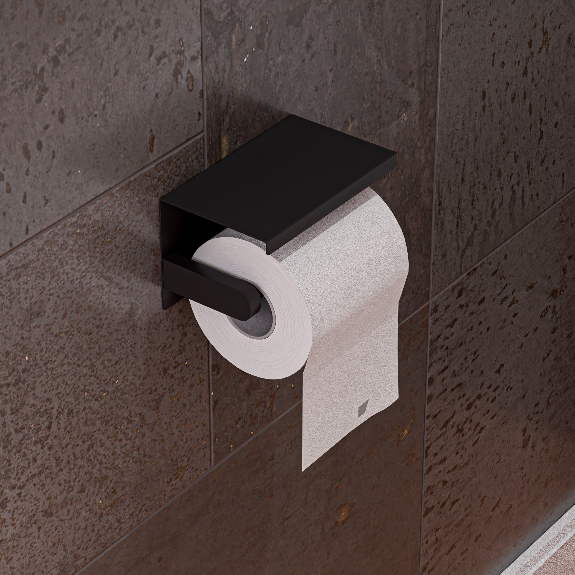 ALFI ABTPC66-BLA Black Matte Stainless Steel Toilet Paper Holder with Shelf