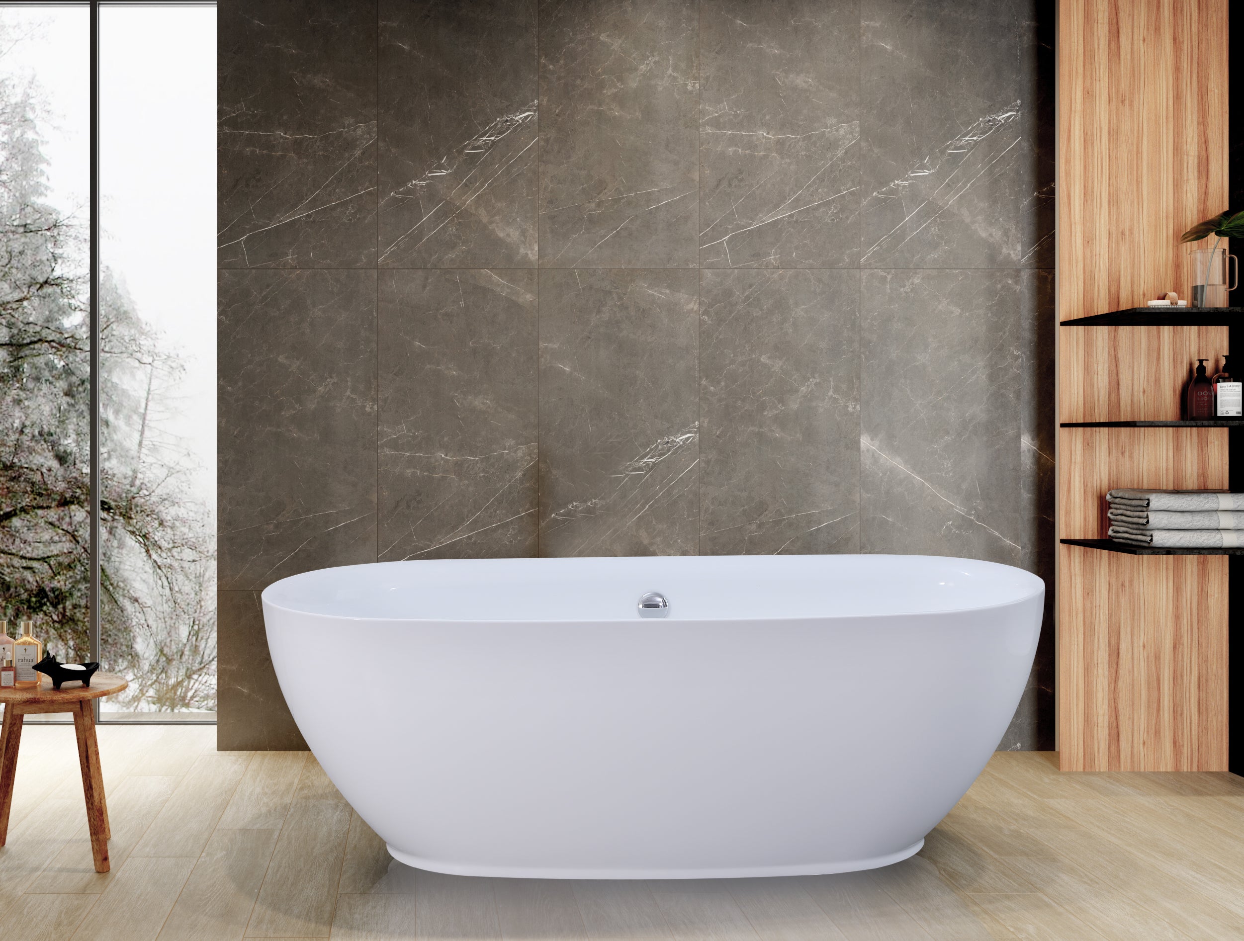 Kingston Brass VTDE673023BA 67" Acrylic Oval Double Ended Freestanding Tub with Drain, Glossy White