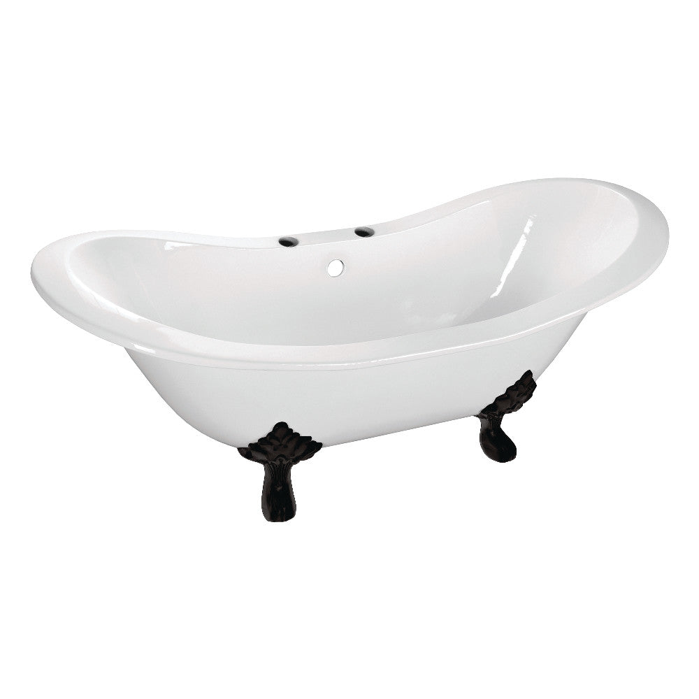Aqua Eden VCT7D7231NC0 72" Cast Iron Oval Double Slipper Clawfoot Tub (7" Faucet Drillings), White/Matte Black