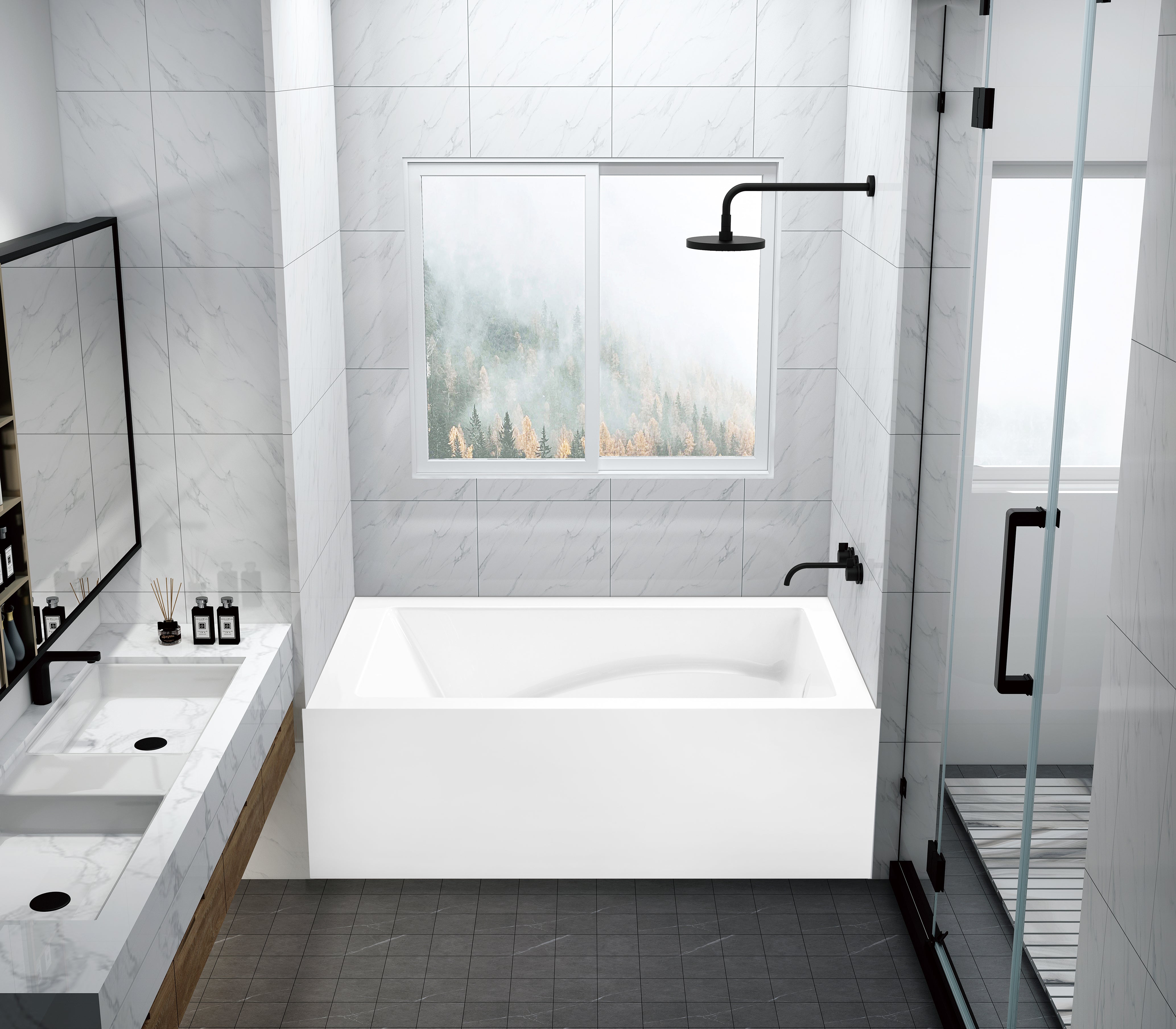 Aqua Eden VTAM4832R22D 48" Acrylic Rectangular 3-Wall Alcove Tub, Right Hand Drain and Anti-Skid Surface, Glossy White