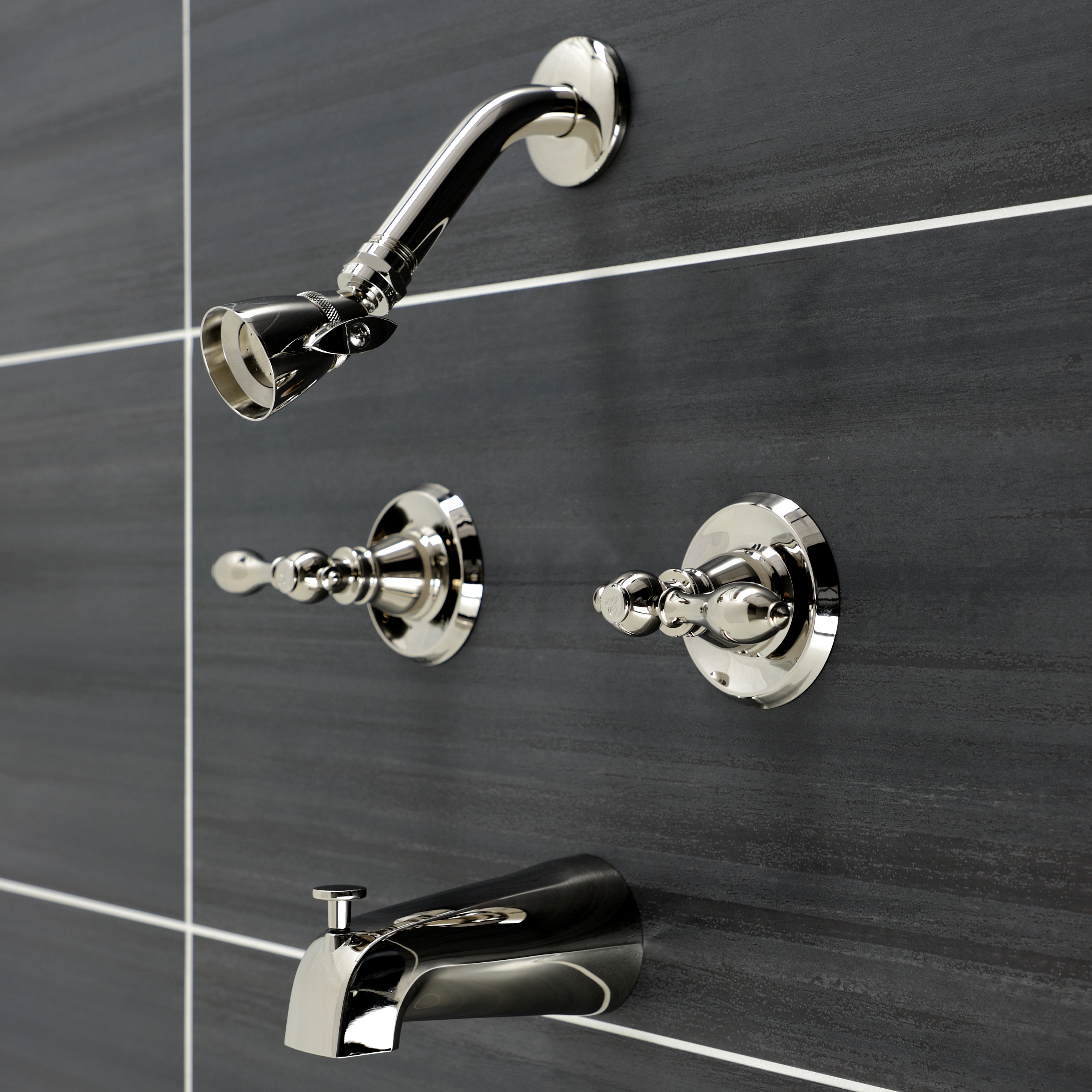 Kingston Brass KB246ACL American Classic Double-Handle Tub and Shower Faucet, Polished Nickel