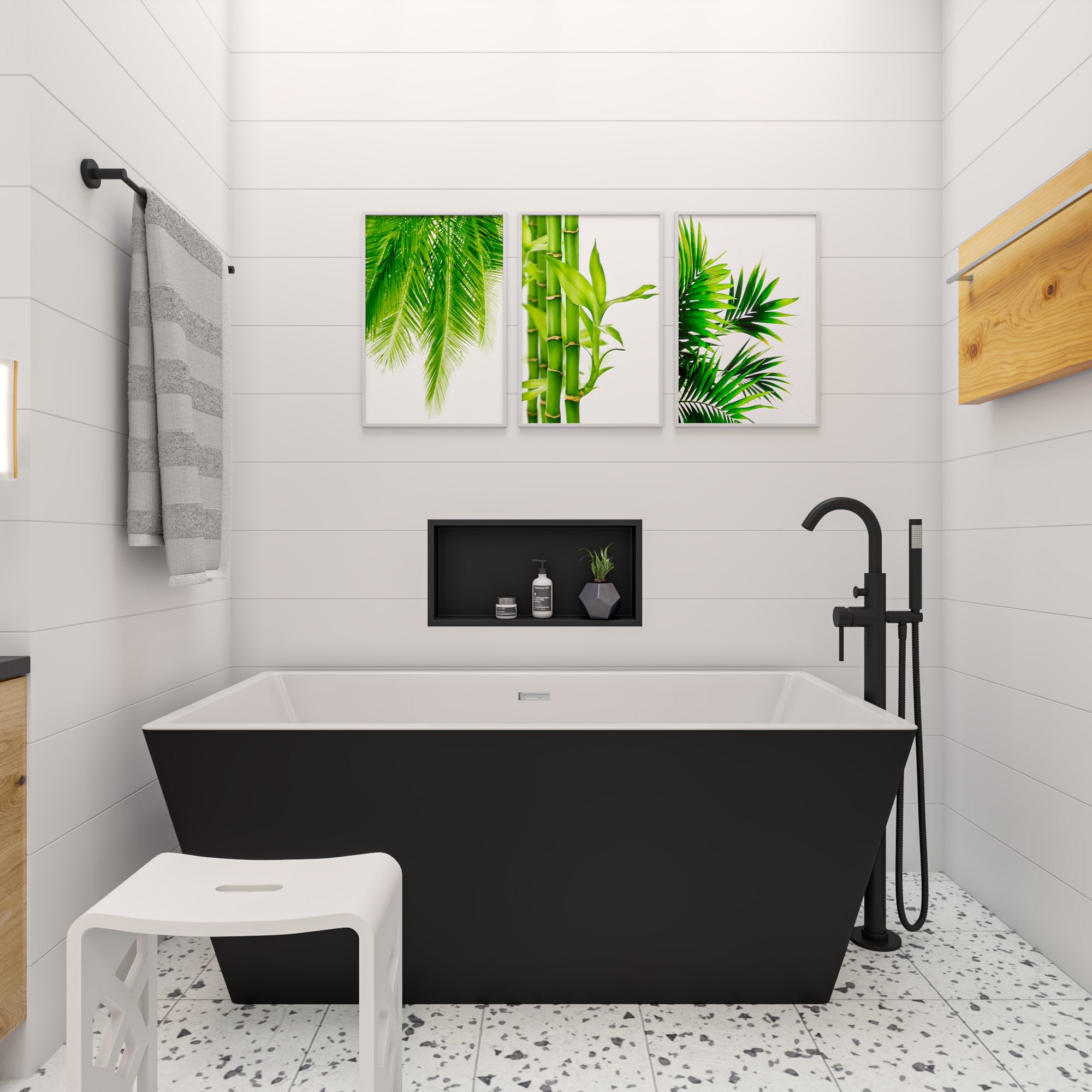 ALFI AB8834 59 inch Black & White Rectangular Acrylic Free Standing Soaking Bathtub