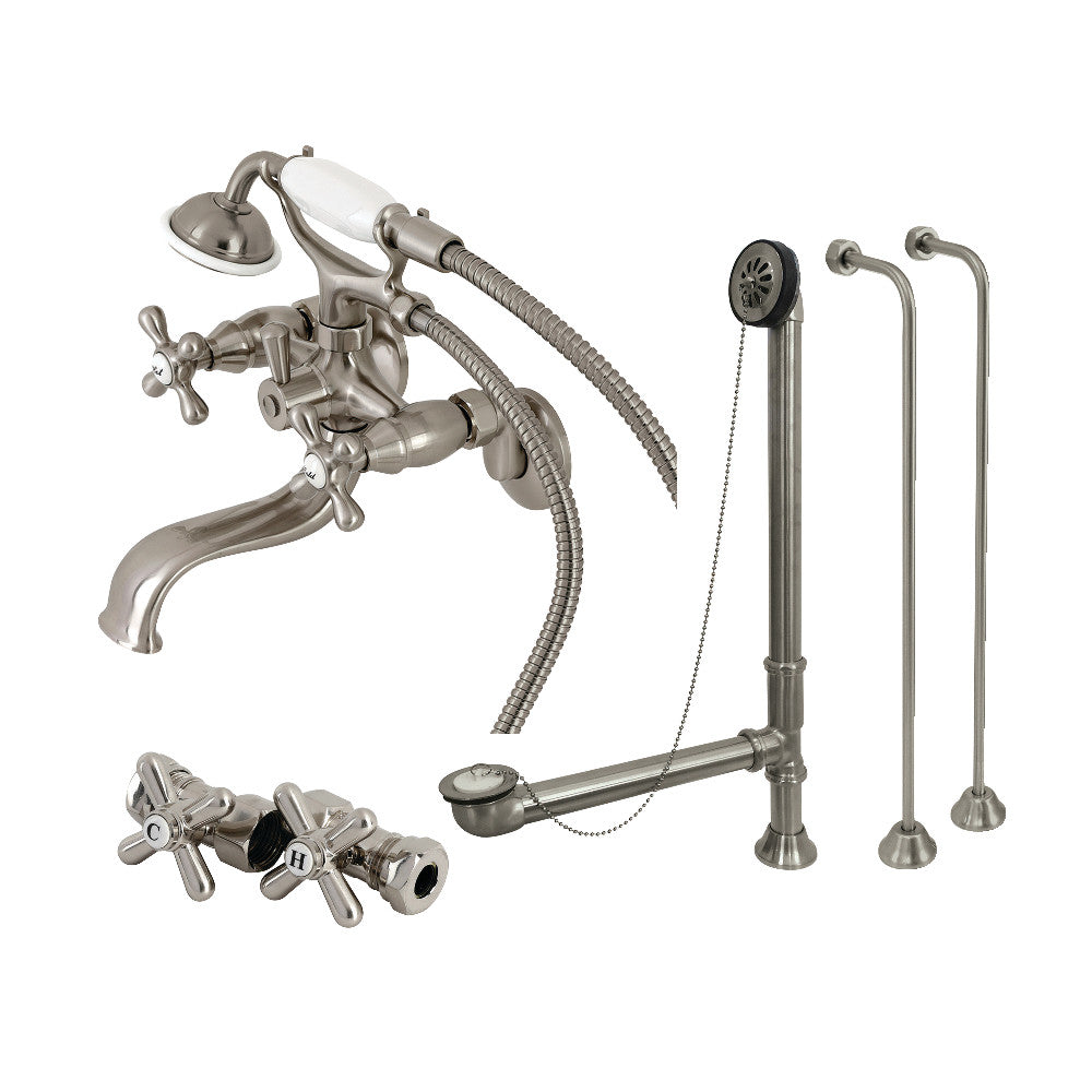 Kingston Brass CCK225SN Vintage Tub Wall Mount Clawfoot Tub Faucet Package with Supply Line, Hand Shower and Tub Drain, Brushed Nickel