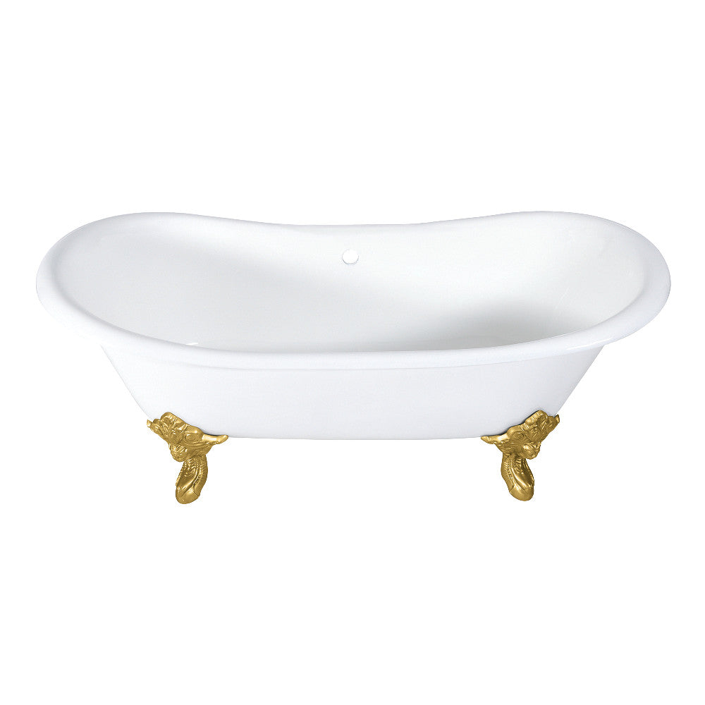 Aqua Eden VCTNDS7231NL7 72" Cast Iron Oval Double Slipper Clawfoot Tub (No Faucet Drillings), White/Brushed Brass