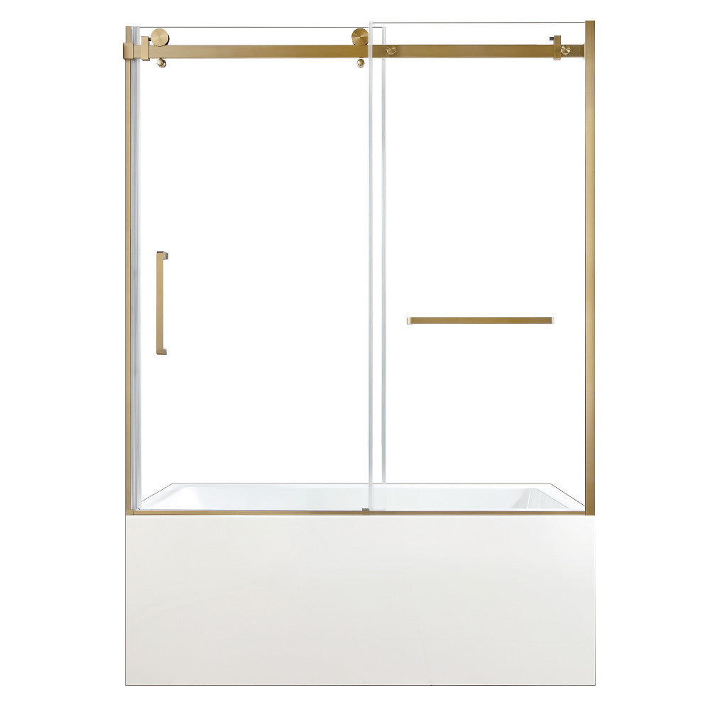 Kingston Brass KVTAP603622R7 60" Acrylic Rectangular 3-Wall Alcove Tub Combo with Tub Door (Right Hand Drain), White/Brushed Brass