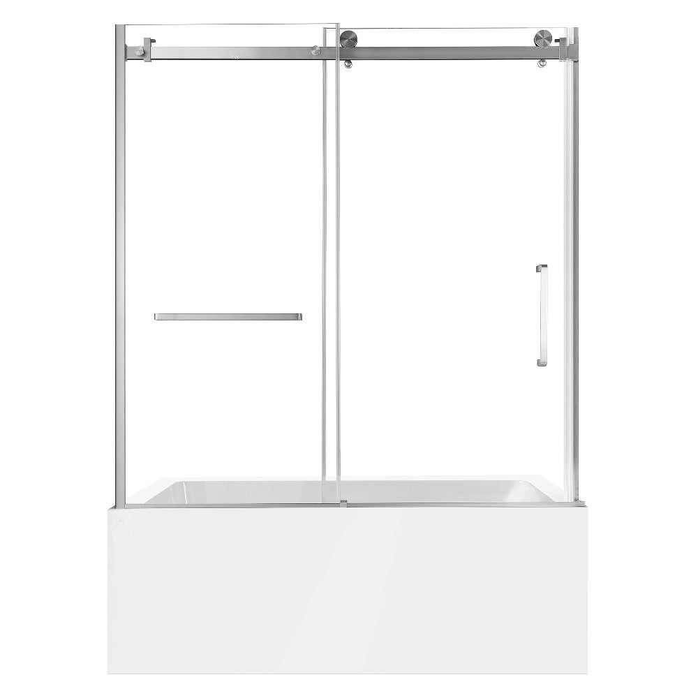 Kingston Brass KVTAP6032L228 60" Acrylic Rectangular 3-Wall Alcove Tub Combo with Tub Door (Left Hand Drain), White/Brushed Nickel