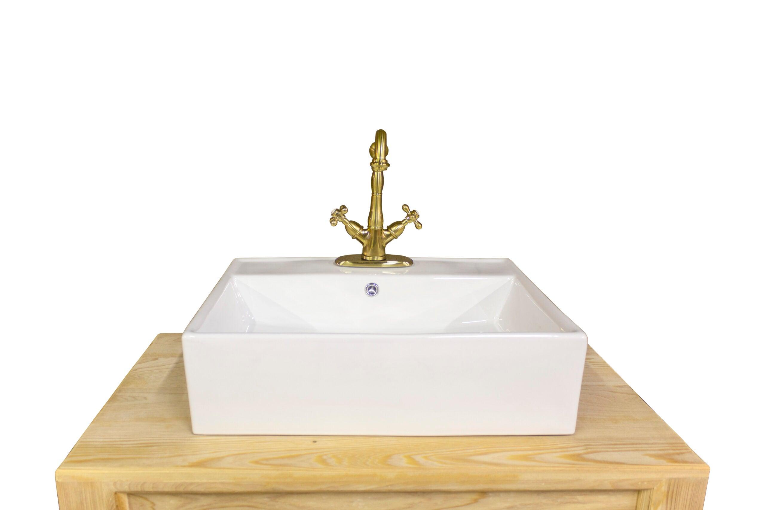 WatermarkFixtures Richland Louisiana Cypress 36″ Single Bath Vanity, Open Shelf Single Bath Console Vessel Sink - Bathroom Design Center
