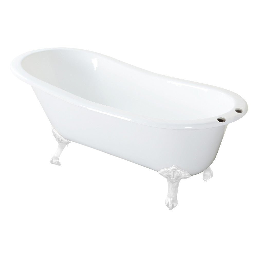 Aqua Eden VCT7D5731BW 57" Cast Iron Oval Single Slipper Clawfoot Tub (7" Faucet Drillings), White/White