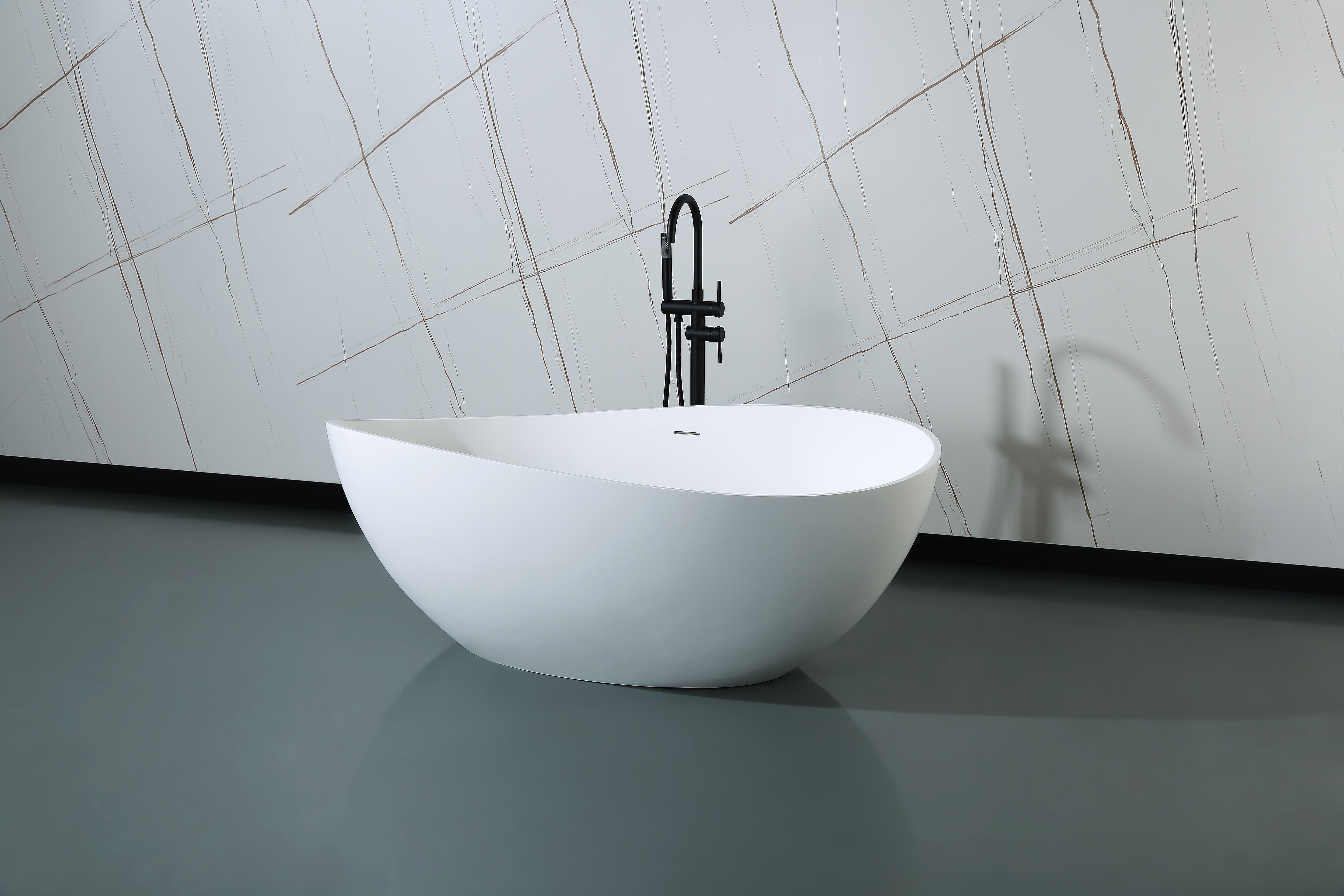 Kingston Brass VRTOV633724 63" Solid Surface Oval Double Slipper Freestanding Tub with Drain, Matte White