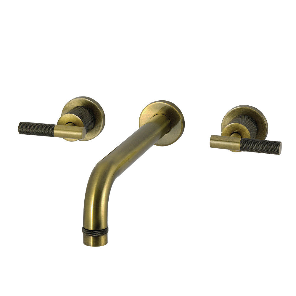 Kingston Brass KS8023KNL Convergent Two-Handle Wall Mount Roman Tub Faucet with Knurled Handle, Antique Brass