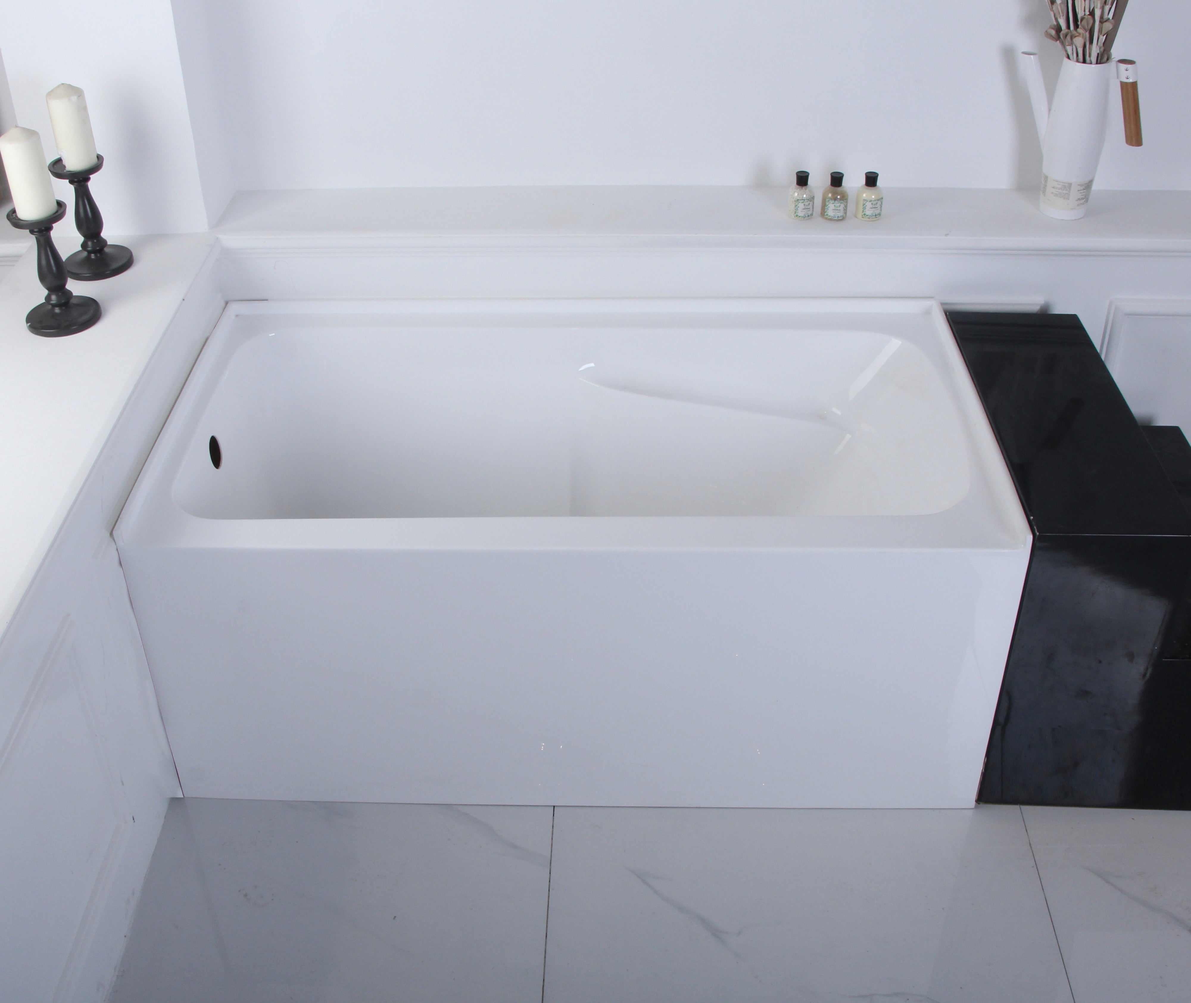Aqua Eden VTAP543023L 54" Acrylic Rectangular 3-Wall Alcove Tub with Arm Rest and Left Hand Drain Hole, Glossy White