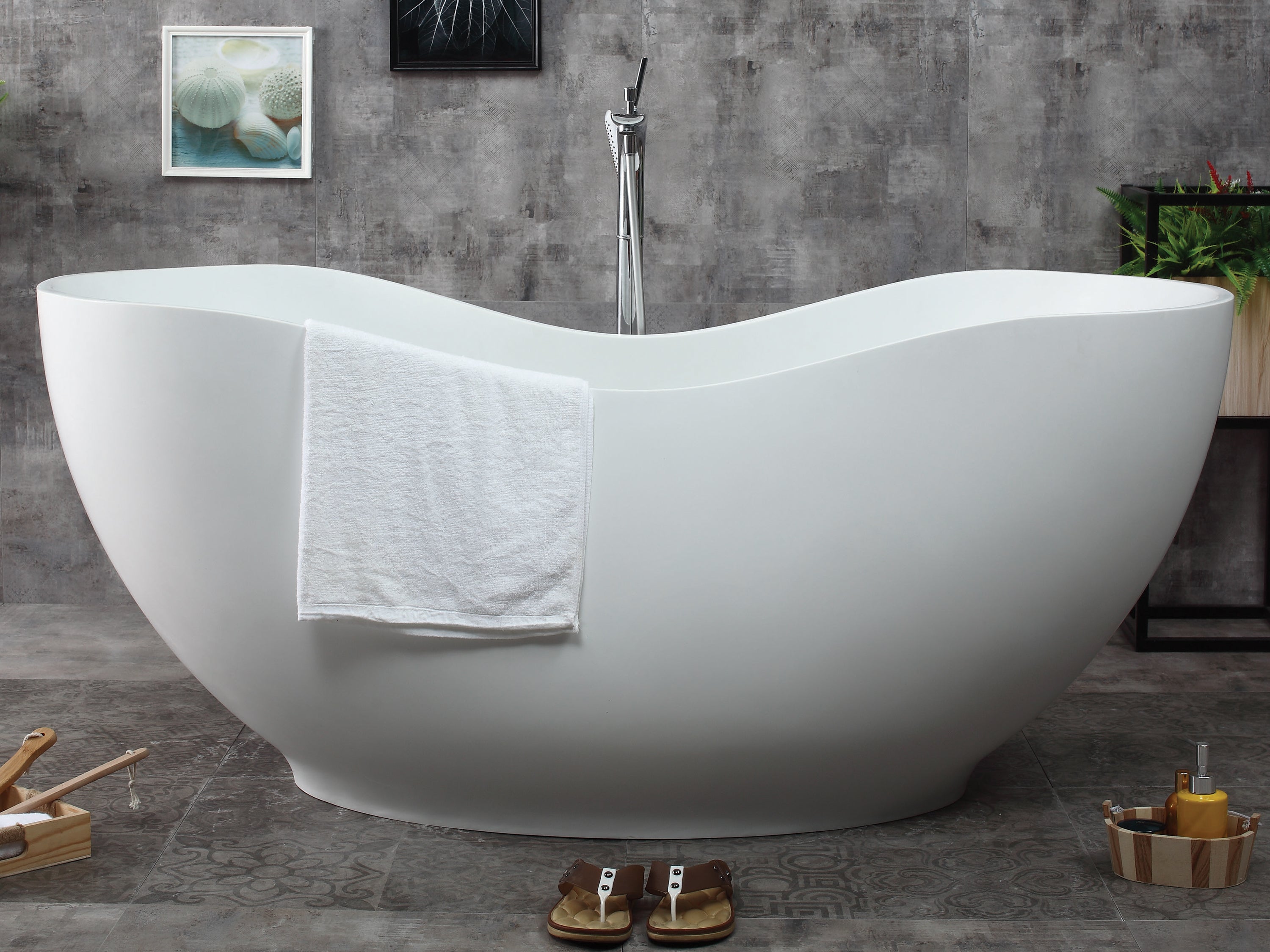 ALFI AB9949 66" White Solid Surface Smooth Resin Soaking Bathtub