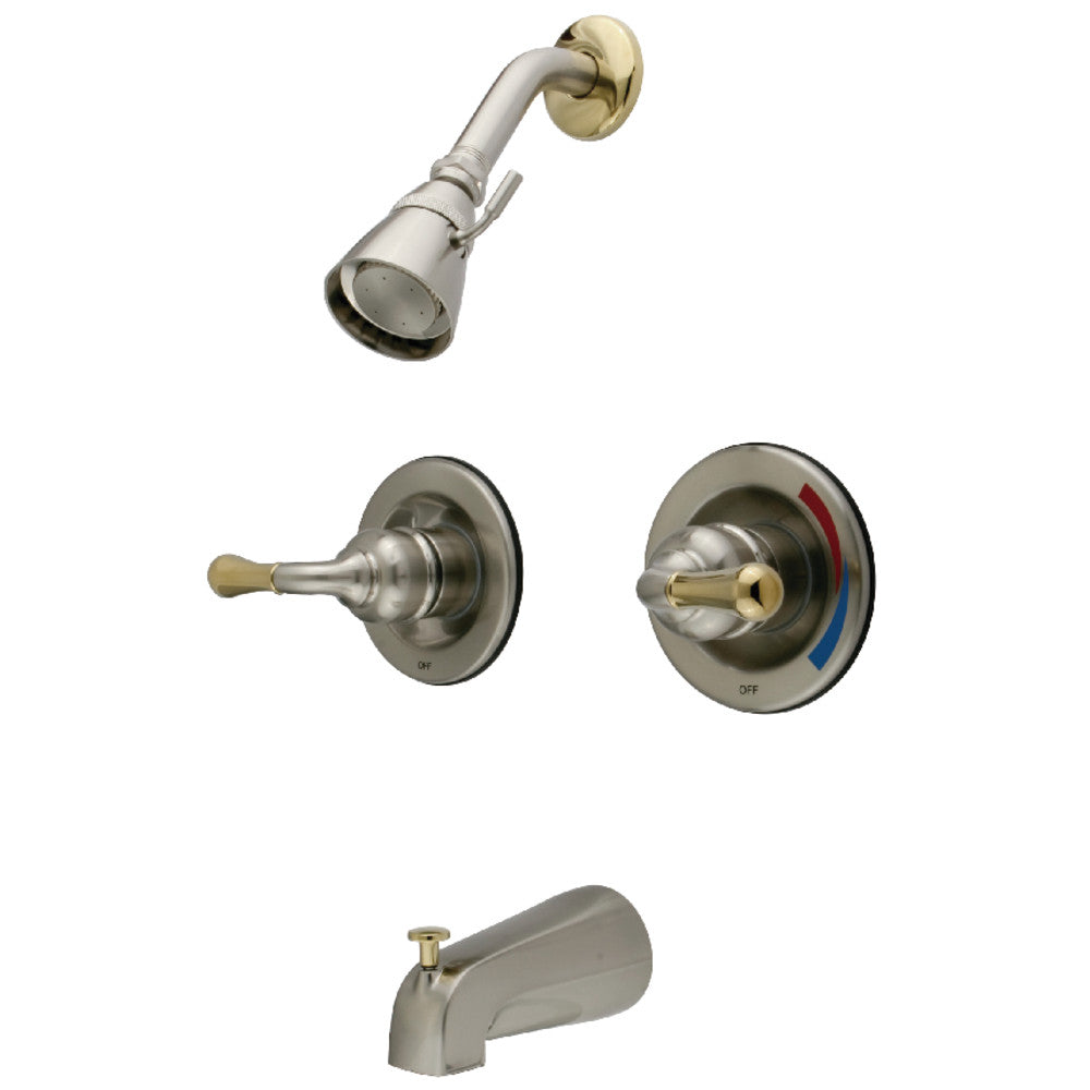 Kingston Brass KB679 Magellan Double-Handle Pressure Balanced Tub and Shower Faucet, Brushed Nickel/Polished Brass