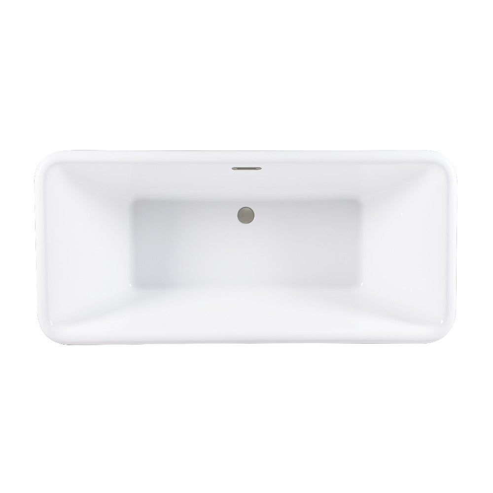 Kingston Brass VTSQ713224C428 71" Acrylic Oval Rectangular Double Ended Pedestal Tub with Drain (No Faucet Drillings), Glossy White/Brushed Nickel