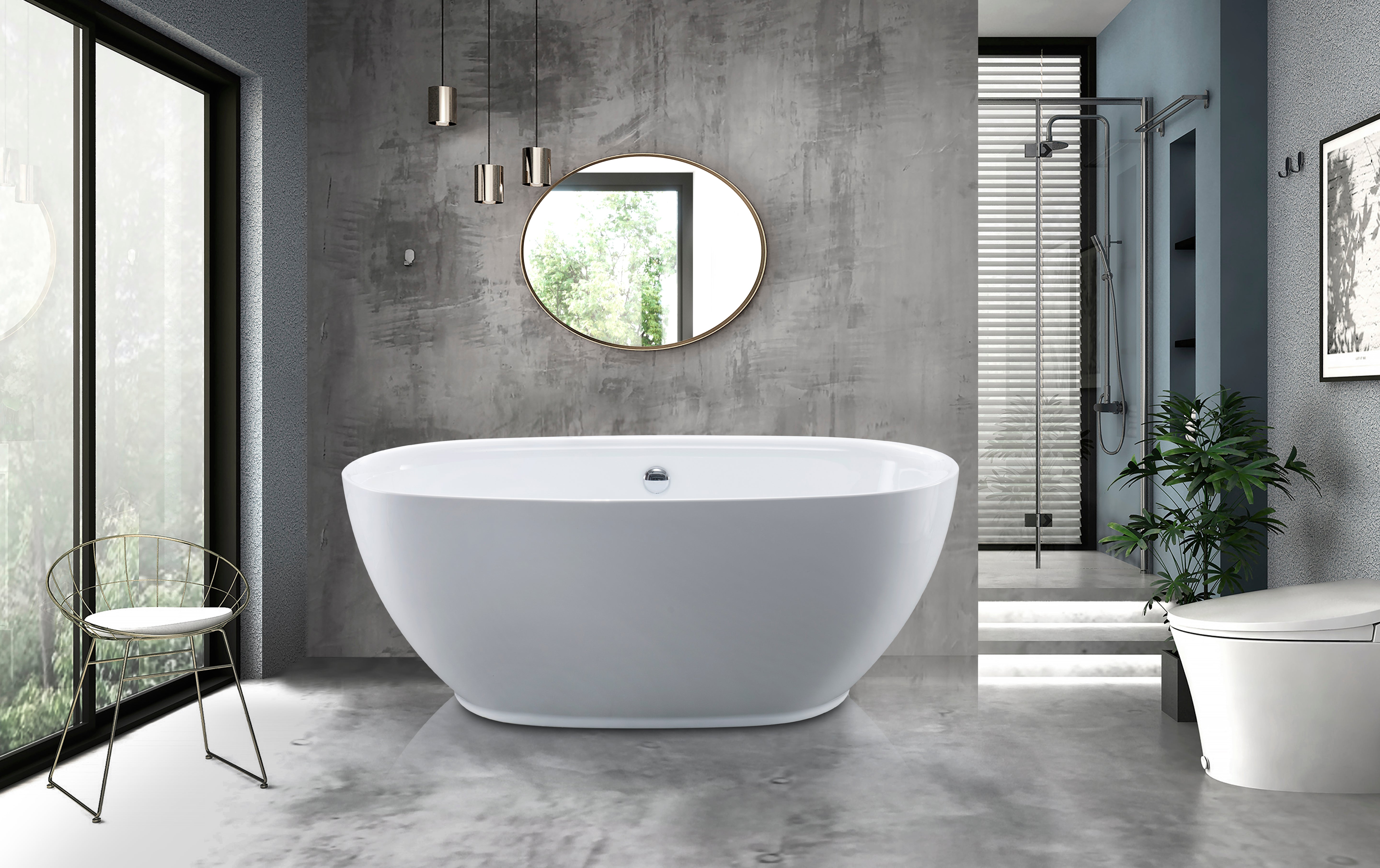 Kingston Brass VTOV593023U 59" Acrylic Oval Double Ended Freestanding Tub with Drain, Glossy White
