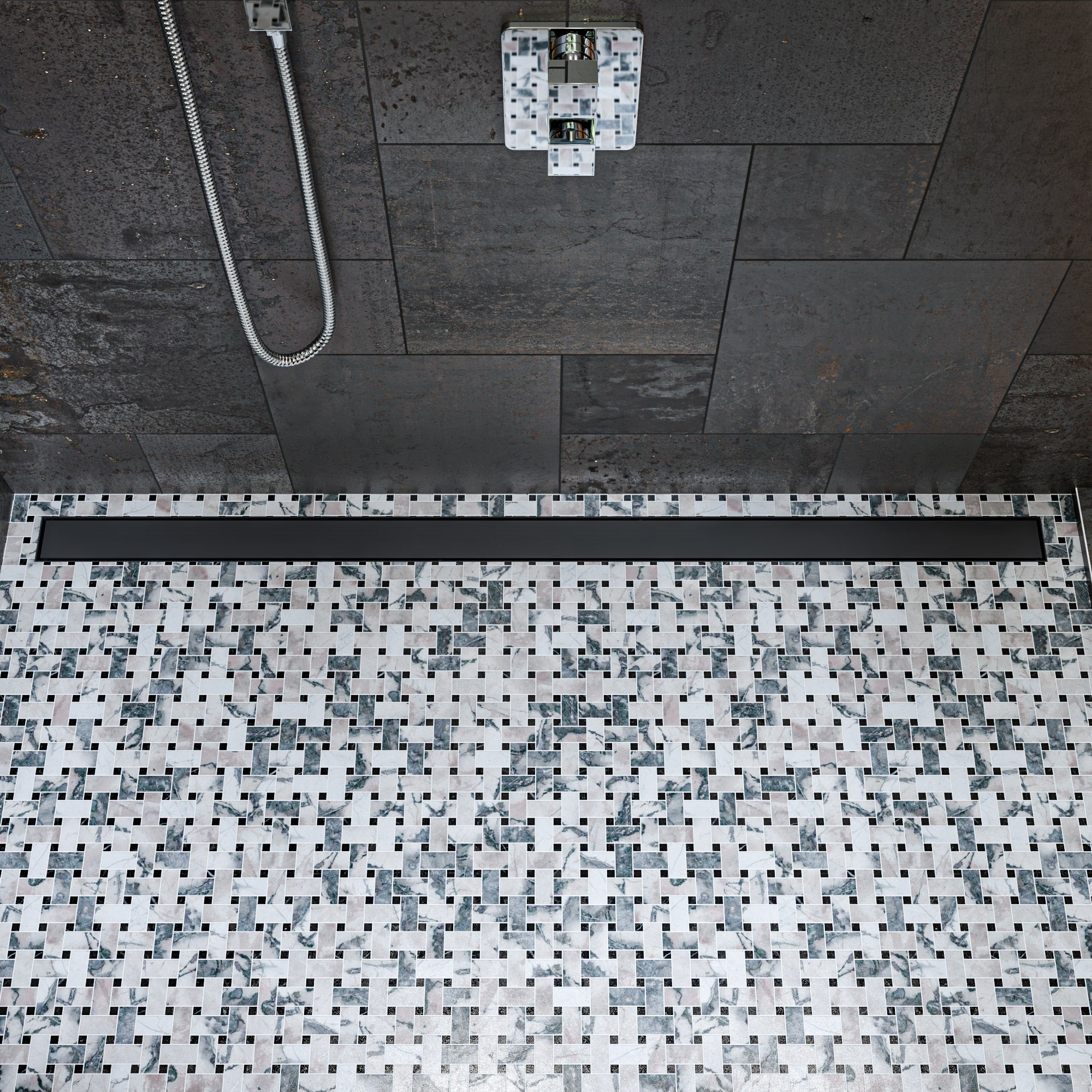 ALFI ABLD59B-BM 59" Black Matte Stainless Steel Linear Shower Drain with Solid Cover
