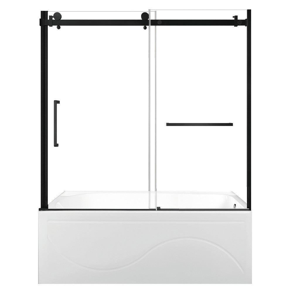 Kingston Brass KVTAP603216R0 60" Acrylic Rectangular 3-Wall Anti-Skid Alcove Tub Combo with Tub Door (Right Hand Drain), White/Matte Black