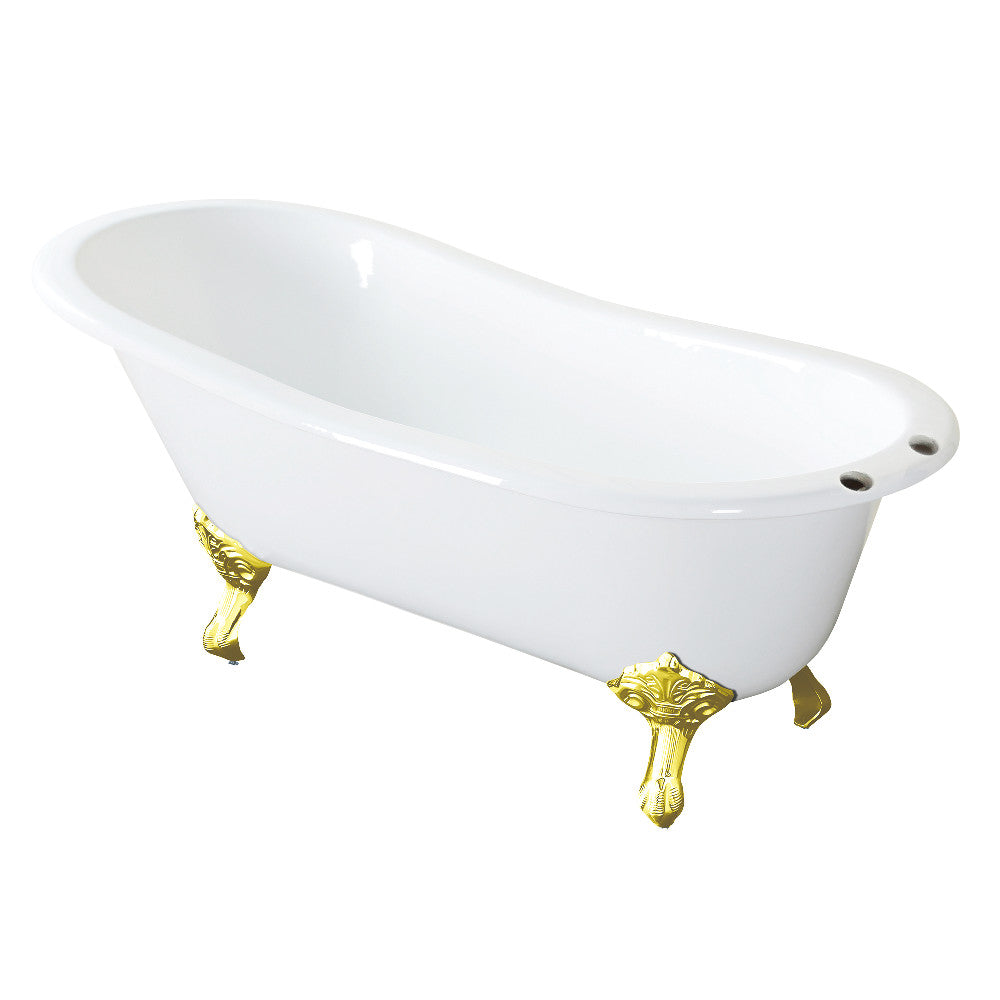 Aqua Eden VCT7D5431B2 54" Cast Iron Oval Single Slipper Clawfoot Tub (7" Faucet Drillings), White/Polished Brass