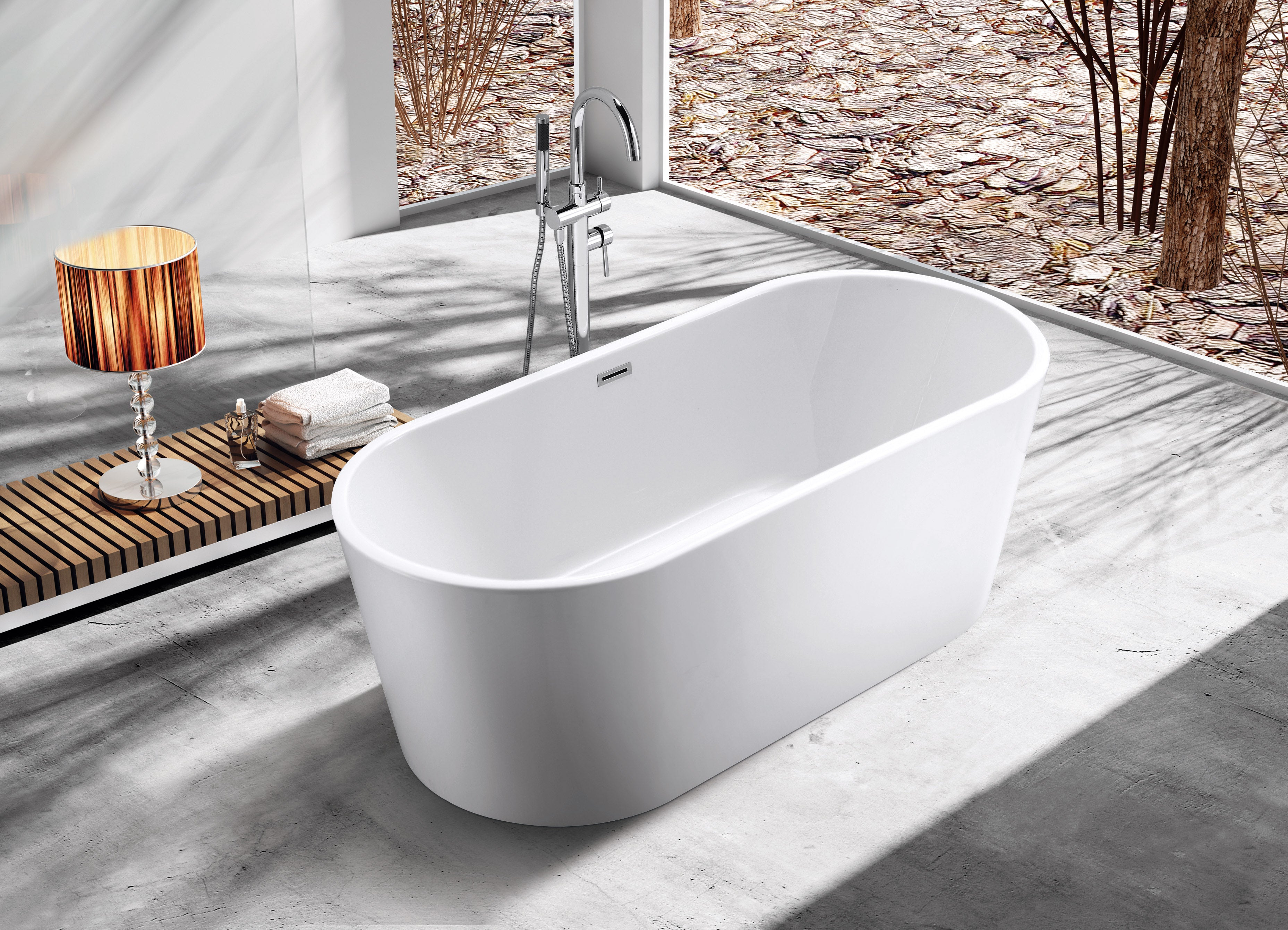 Kingston Brass VTOV633024 63" Acrylic Oval Double Ended Freestanding Tub with Drain, Glossy White
