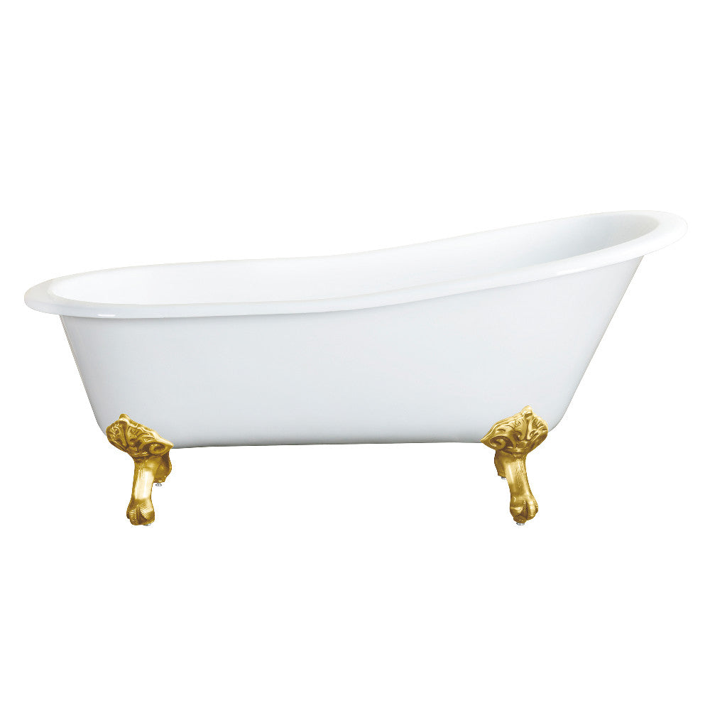 Aqua Eden VCTND5731B7 57" Cast Iron Oval Single Slipper Clawfoot Tub (No Faucet Drillings), White/Brushed Brass